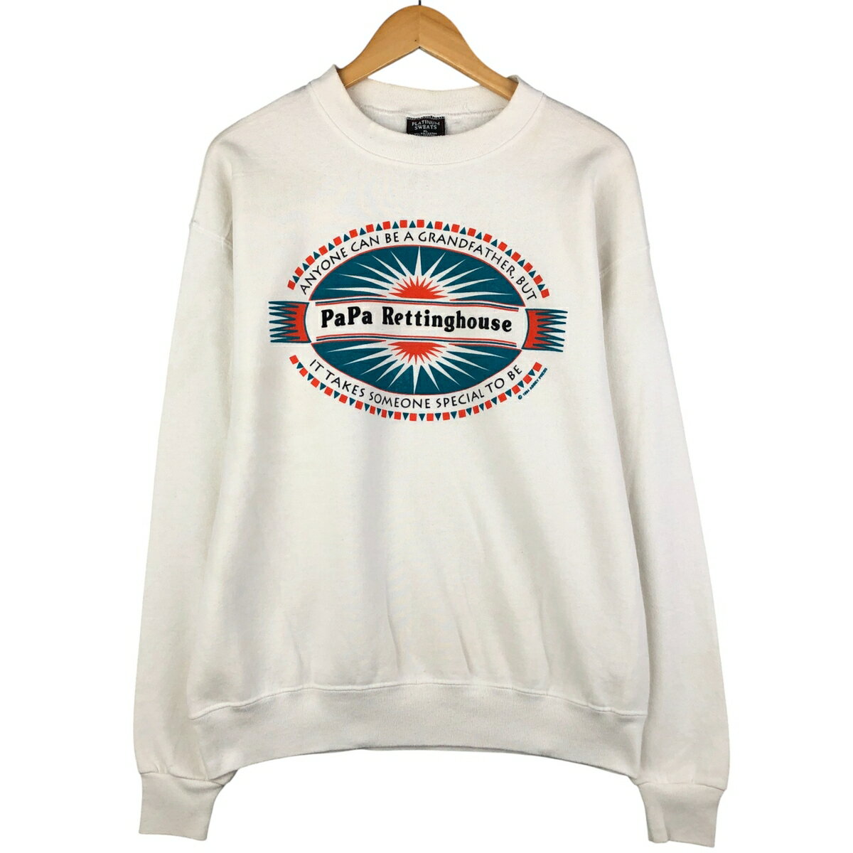 美国休闲服 - 古着 PLATINUM SWEATS メッセージ プリントスウェットシャツ トレーナー USA製 メンズXL相当 ヴィンテージ /eaa595928 【中古】 【251110】 ホワイト系 春夏秋冬