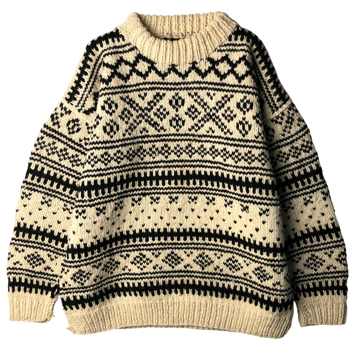 商品詳細 ブランド・REY WEAR・ 特徴・長袖・クルーネック(丸首)・ヴィンテージ・ モデル/形状・エクアドルニットセーター・ 素材・ウール:100%・ 色・ベージュ系・グレー系 灰色・ 柄・総柄・ノルディック柄・ 生産国・エクアドル製...