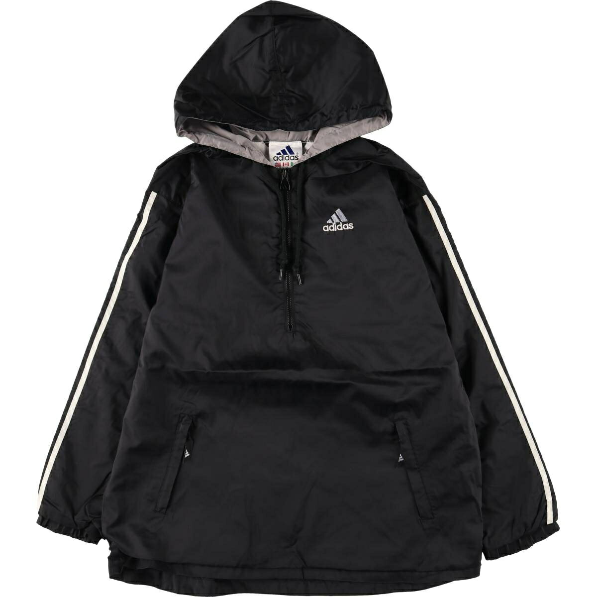 Rakuten - 古着 90~00'S アディダス adidas ハーフジップ フード付き バックロゴ ナイロンプルオーバー メンズXL相当 /eaa597802 【中古】 【251213】 【SS2603_10】 ブラック系 春秋冬