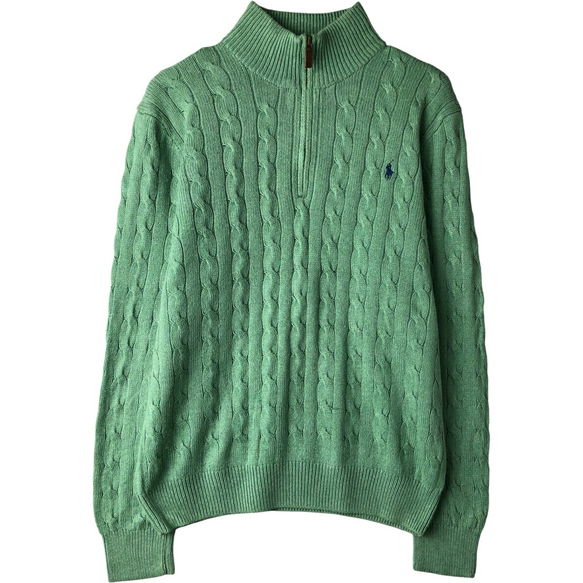 古着 ラルフローレン Ralph Lauren POLO RALPH LAUREN ケーブル編み シルクニットハーフジップセーター メンズL相当 /eaa598793 【中古】 【251227】 【NH-2508】 グリーン系 秋冬