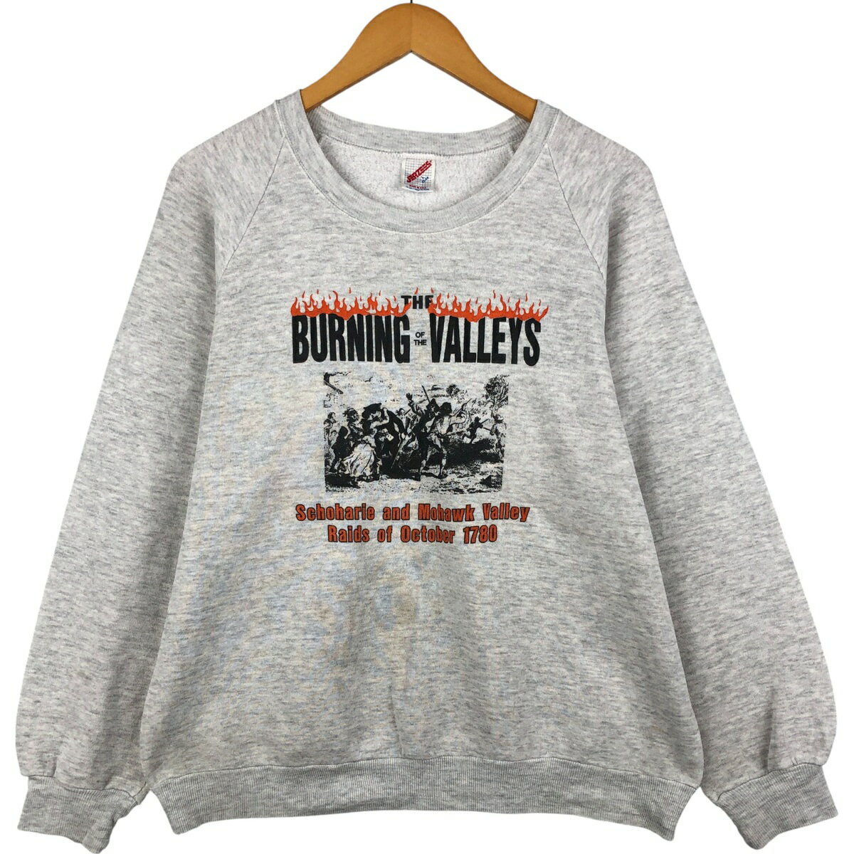 古着 80~90'S ジャージーズ Jerzees ファイヤーパターン アート プリントスウェットシャツ トレーナー USA製 メンズL相当 ヴィンテージ..