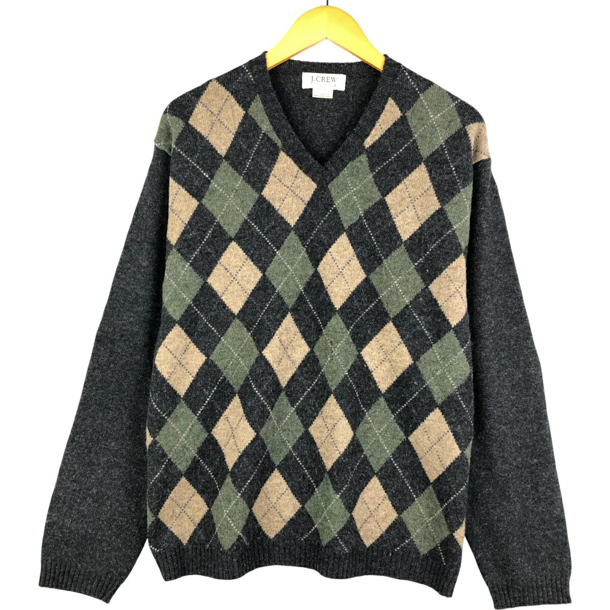 古着 90'S ジェイクルー J.Crew アーガイル柄 Vネック ラムウールニットセーター メンズL相当 ヴィンテージ /eaa600265 【中古】 【25...