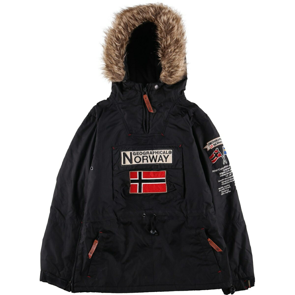 古着 Geographical Norway 国旗柄 ファー付き 中綿アノラックパーカー パファージャケット レディースL相当 /eaa600468    【SS2606_30