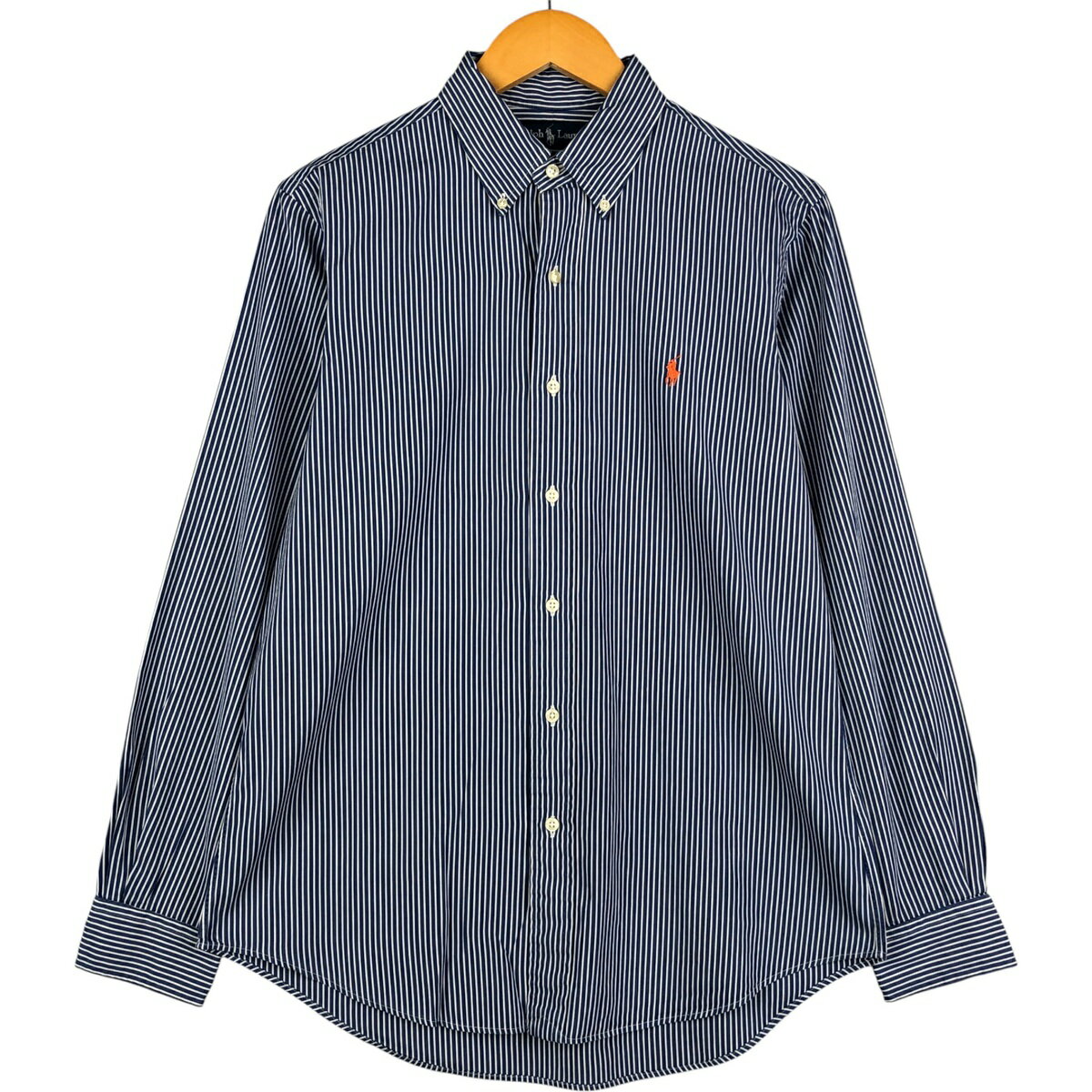 樂天商城 - 古着 ラルフローレン Ralph Lauren CUSTOM FIT 長袖 ボタンダウンストライプシャツ メンズM相当 /eaa600590 【中古】 【251125】 ネイビー系 春夏秋冬