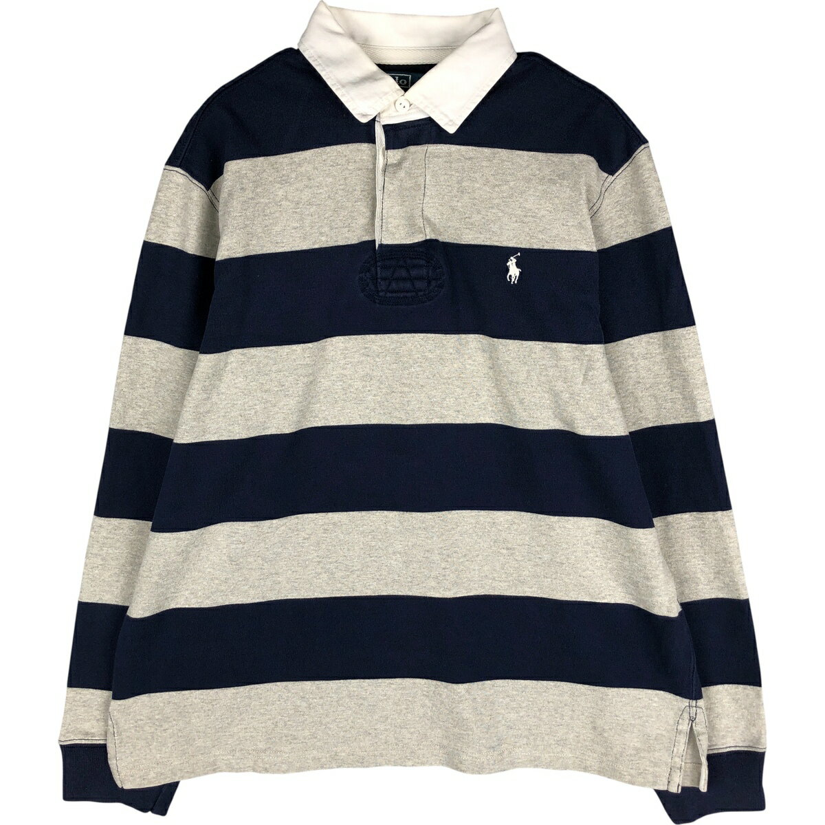 樂天商城 - 古着 ラルフローレン Ralph Lauren POLO by Ralph Lauren CUSTOM FIT ボーダー柄 長袖 ラガーシャツ メンズL相当 /eaa601151 【中古】 【251125】 【NH-2508】 グレー系 春夏秋冬