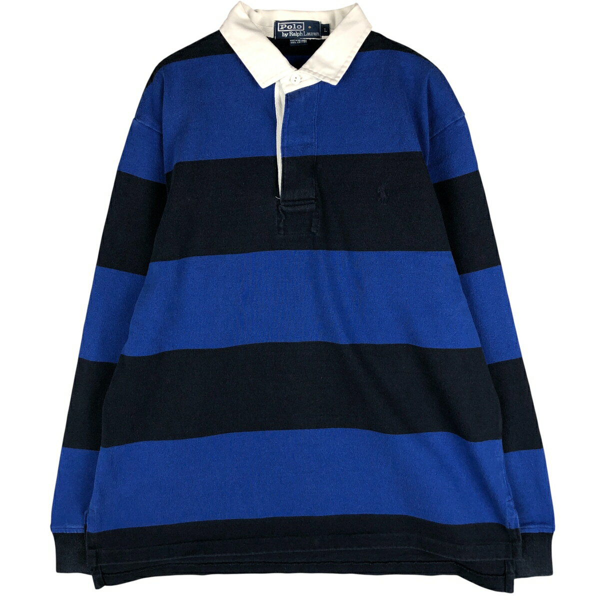 Rakuten - 古着 ラルフローレン Ralph Lauren POLO by Ralph Lauren ボーダー柄 長袖 ラガーシャツ メンズL相当 /eaa601157 【中古】 【251129】 ブルー系 春夏秋冬