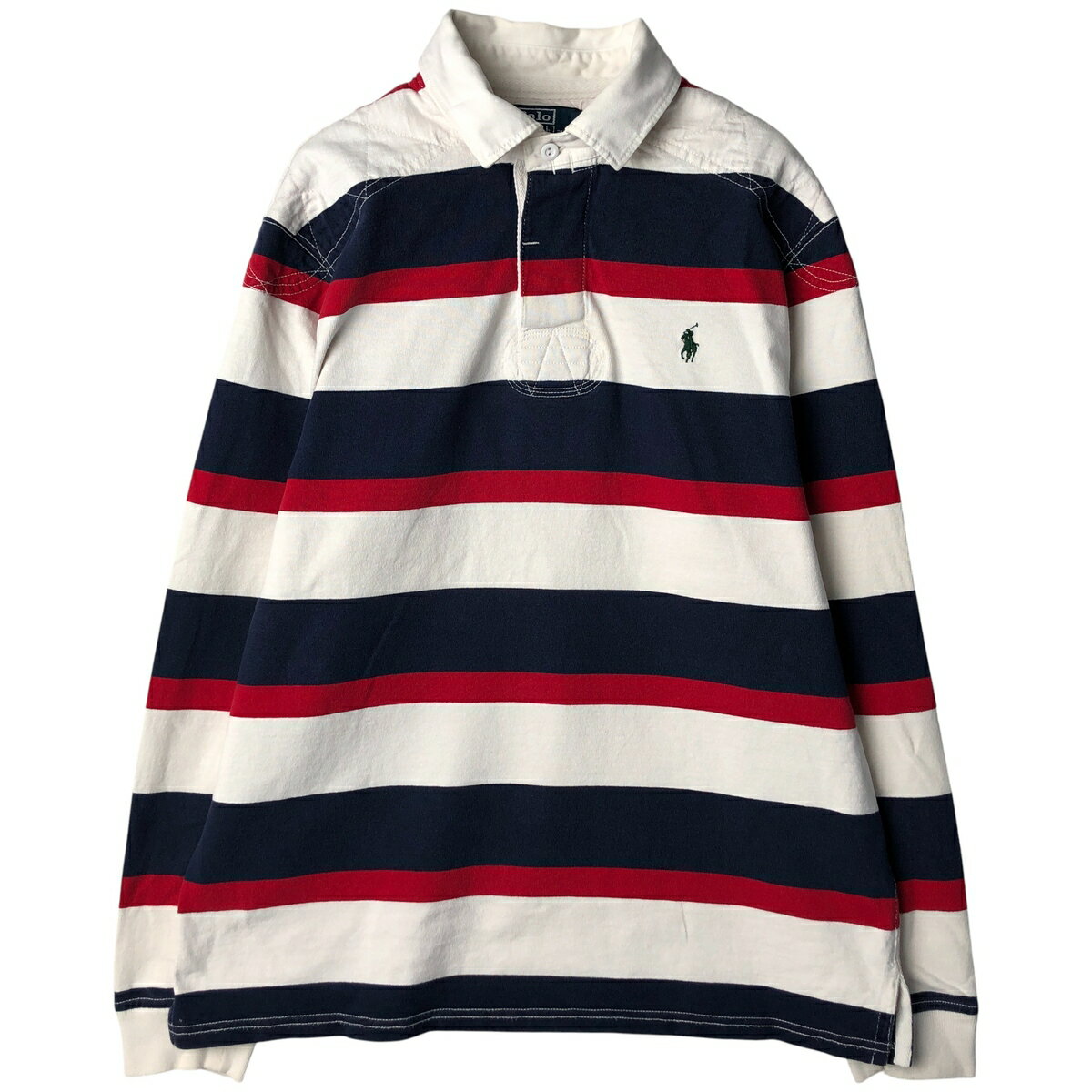樂天商城 - 古着 ラルフローレン Ralph Lauren POLO by Ralph Lauren CUSTOM FIT ボーダー柄 長袖 ラガーシャツ メンズL相当 /eaa601399 【中古】 【251224】 【NH-2508】 【SS2606_10】