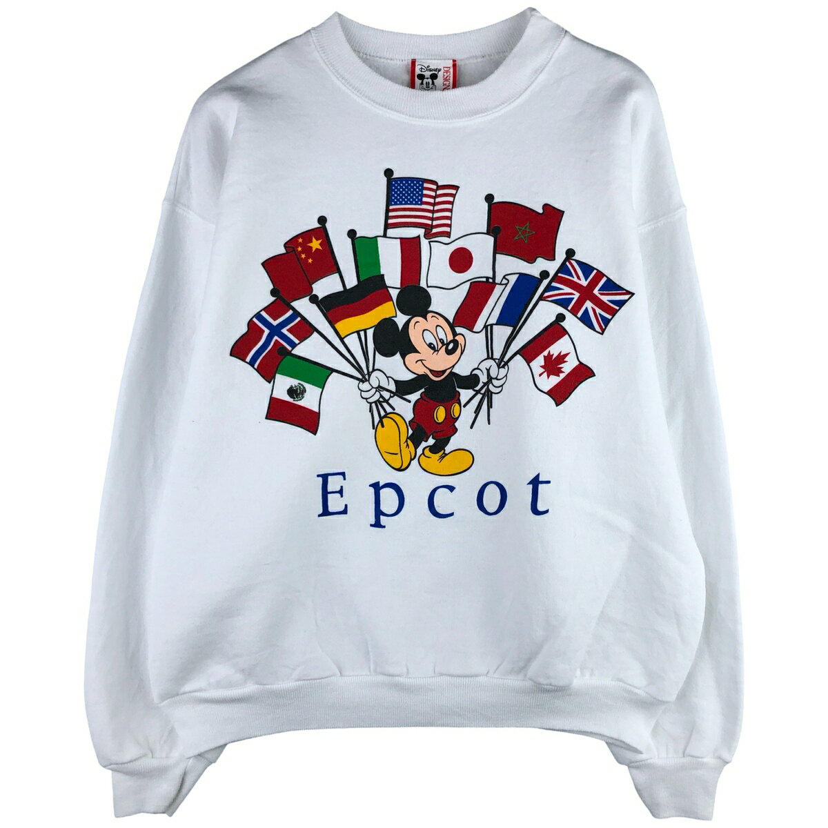 Rakuten - 古着 90'S ディズニー Disney MICKEY MOUSE ミッキーマウス 国旗柄 キャラクタースウェットシャツ トレーナー USA製 メンズL相当 ヴィンテージ /eaa601642 【中古】 【251124】 【NH-2508】 ホワイト系 春夏秋冬