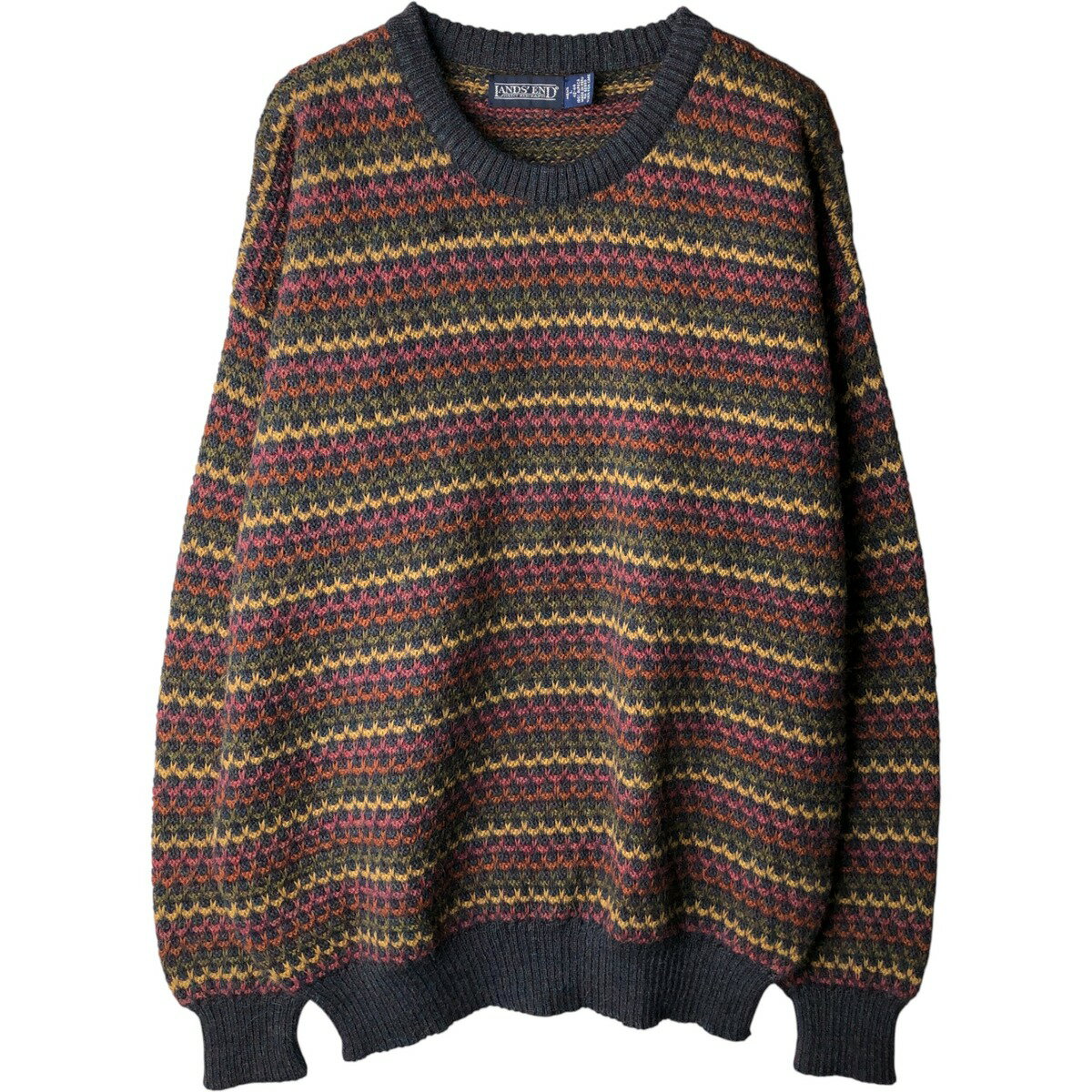 古着 80~90'S ランズエンド LANDS'END ボーダー柄 アルパカニットセーター メンズL相当 ヴィンテージ /..