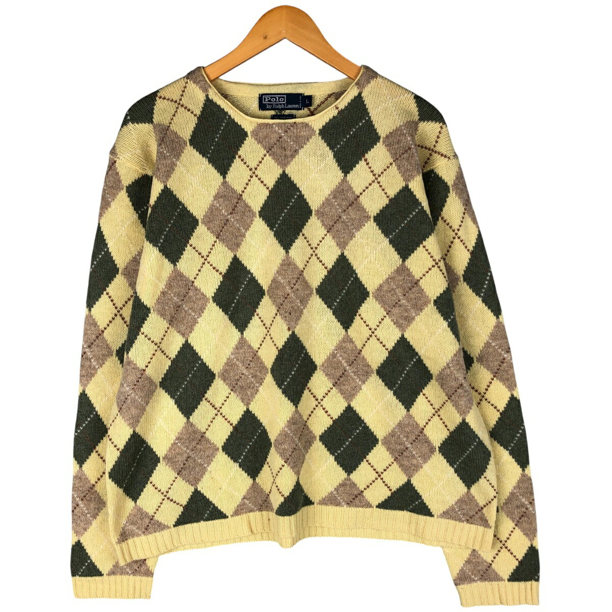 古着 ラルフローレン Ralph Lauren POLO by Ralph Lauren アーガイル柄 ロールネック ラムウール×ウールニットセーター メンズL...