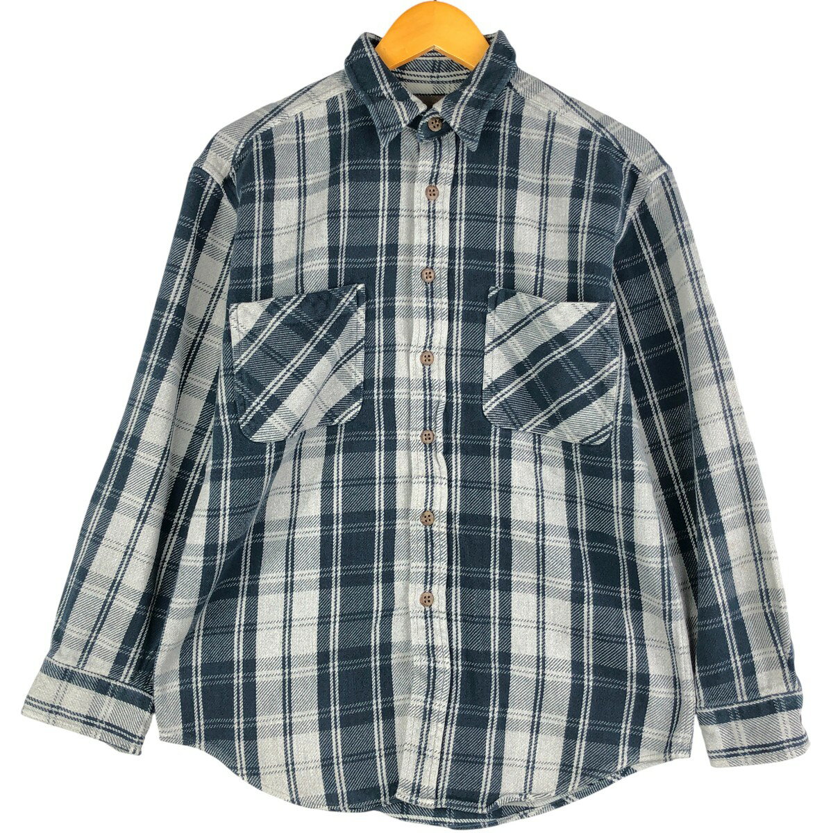 Rakuten - 古着 長袖 フランネルチェックシャツ メンズXL相当 /eaa602768 【中古】 【251128】 ネイビー系 春夏秋冬
