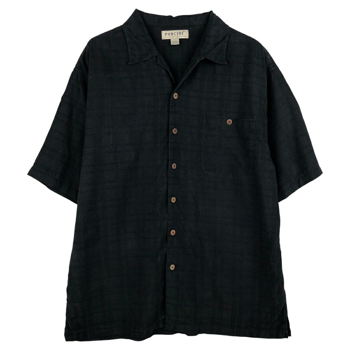 樂天商城 - 古着 PORCINI チェック柄 半袖 オープンカラー シルクシャツ ボックスシャツ メンズL相当 /eaa604190 【中古】 【260119】 【NH-2508】 ブラック系 春夏