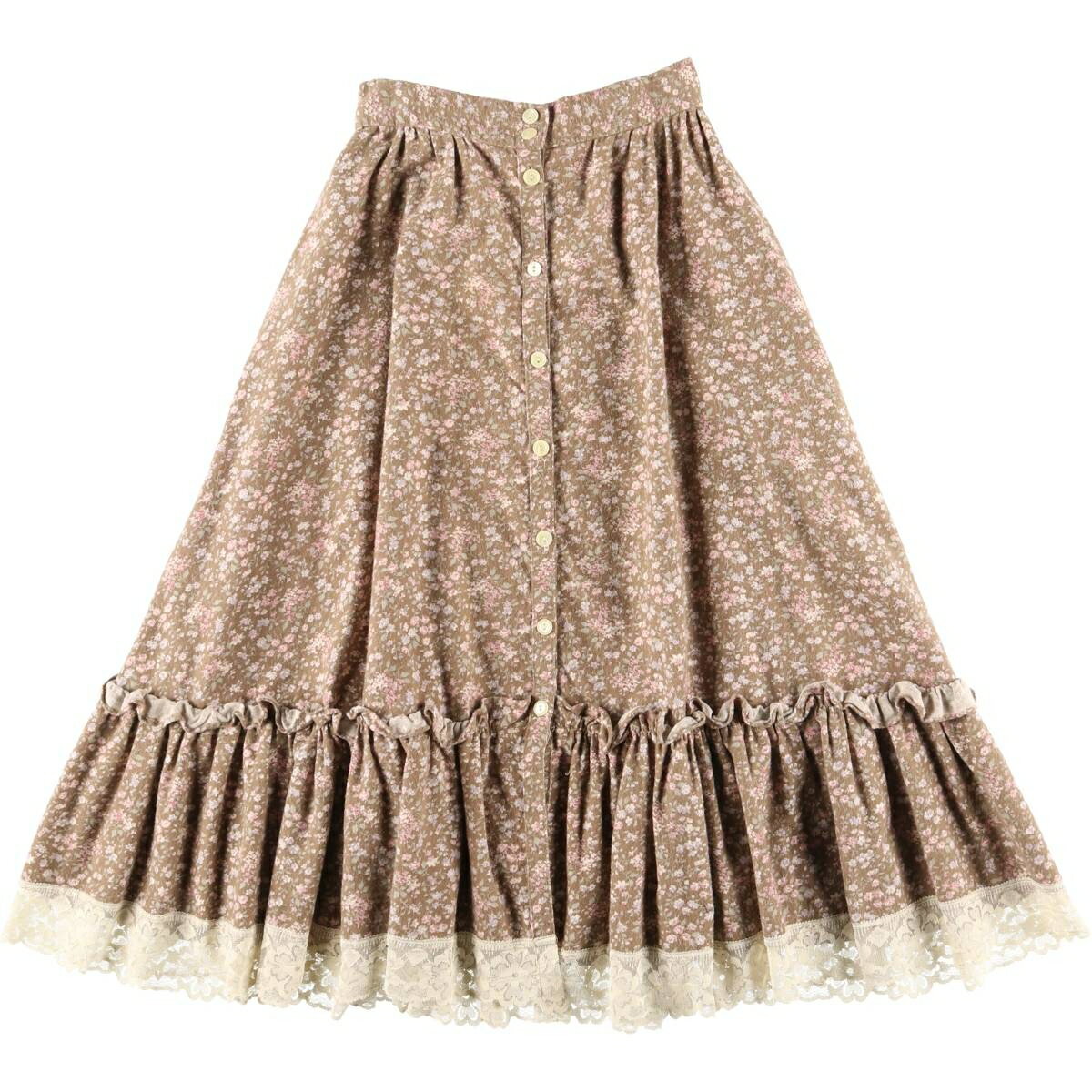 古着 70'S ガンネサックス GUNNE SAX GUNNIES ガニーズ 総柄 花柄 前開き コットン ミモレ丈 フレアスカート USA製 レディースXS相当 ヴィンテージ /eaa604835 【中古】 【260111】 【Elulu/エルル】