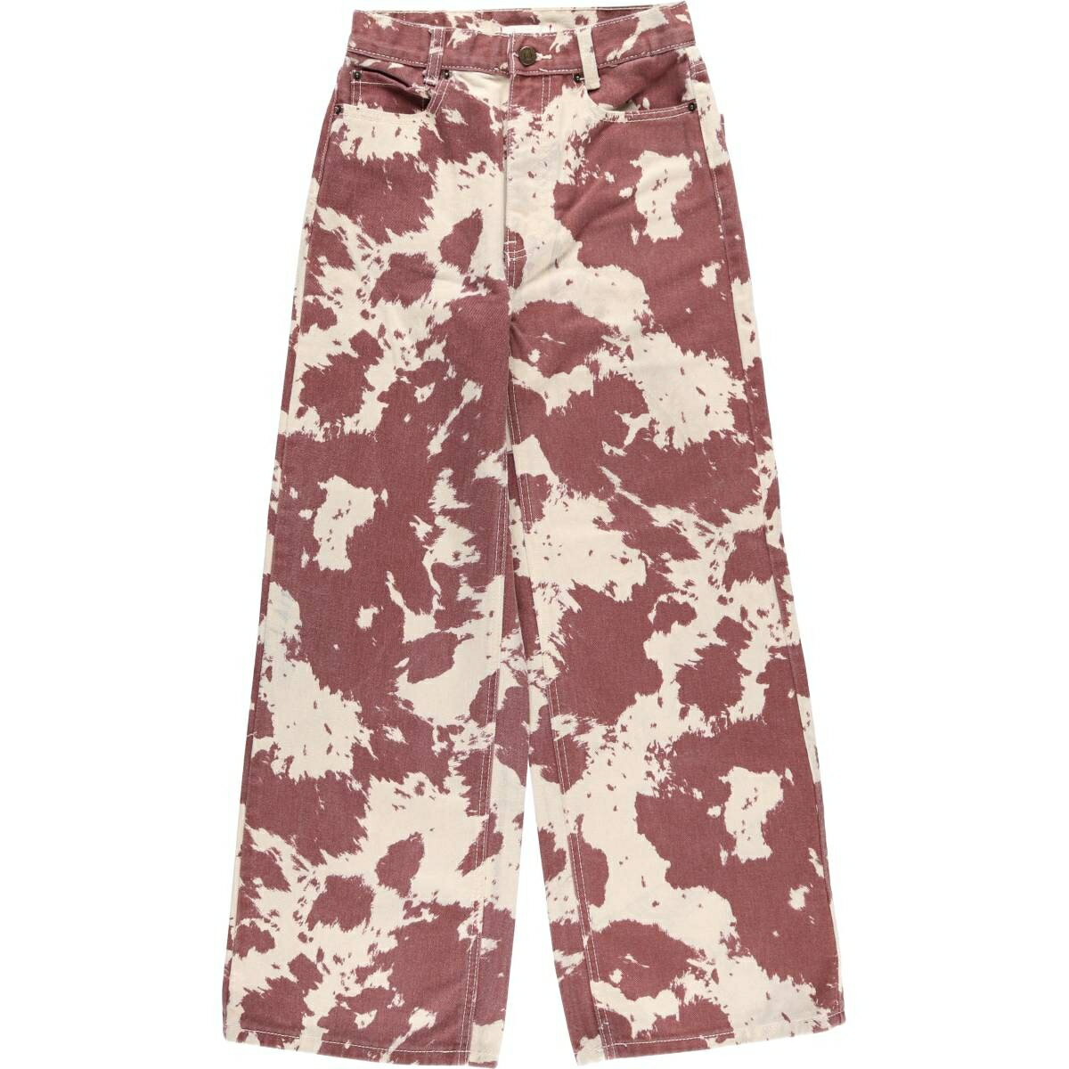 商品詳細 ブランド・BDG・ 特徴・ジッパーフライ・ モデル/形状・HIGH&WIDE・フレアカットデニムパンツ・ 素材・コットン:100%・ 色・レッド系 赤色・アイボリー・ 柄・総柄・ 生産国・中国製・ 年代 サイズ・レディースM(w2...