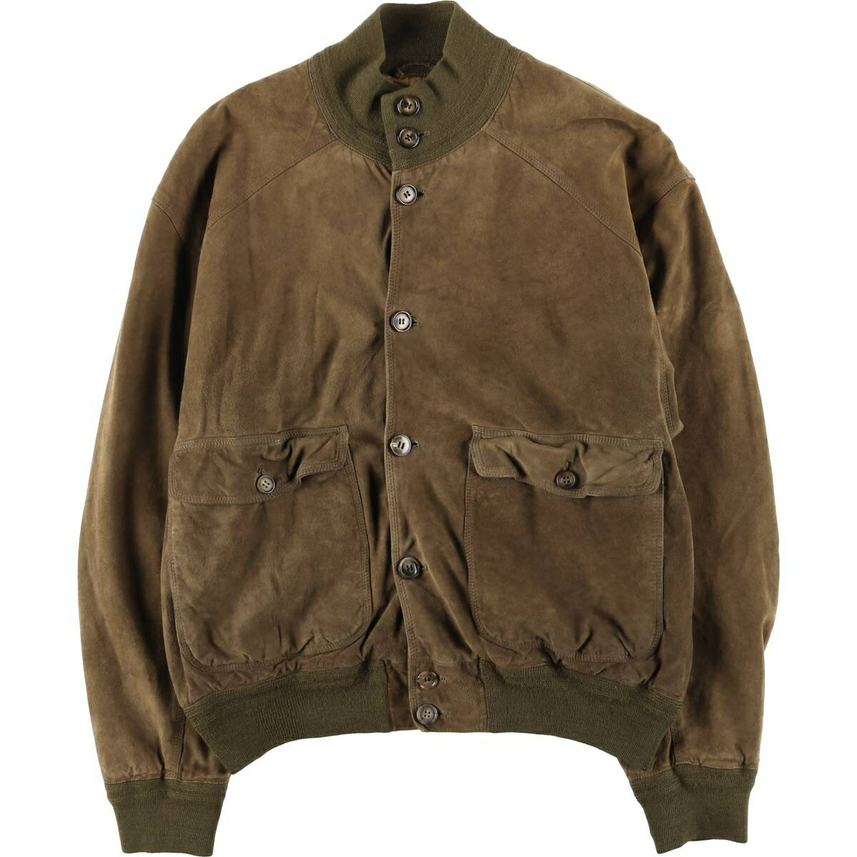 Leather Jacket - 古着 バルスタージャケット スエードレザーブルゾン イタリア製 メンズL相当 ヴィンテージ /eaa605384 【中古】 【260112】 カーキ系 春秋冬