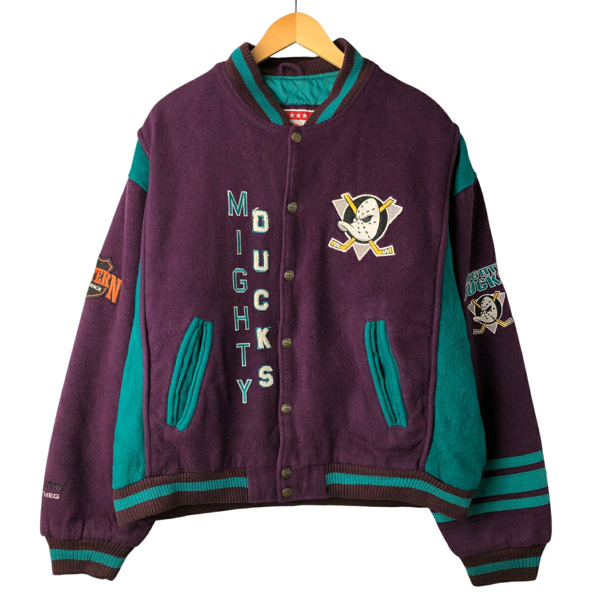 古着 90'S CAMPRI NUTMEG NHL ANAHEIM DUCKS アナハイムマイティ ダックス 中綿入り ウールスタジャン アワードジャケット バーシティジャケット メンズXL相当 ヴィンテージ /eaa605556 【中古】 【260110】