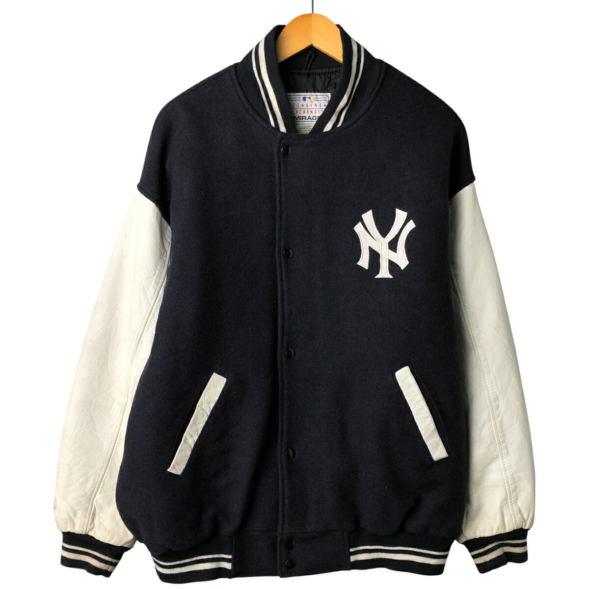 古着 90'S MIRAGE GENUINE MERCHANDISE MLB NEW YORK YANKEES ニューヨークヤンキース 中綿入り 袖革ウールボタンスタジャン バーシティジャケット カナダ製 メンズXL相当 ヴィンテージ /eaa605558 【中古】 【260110】