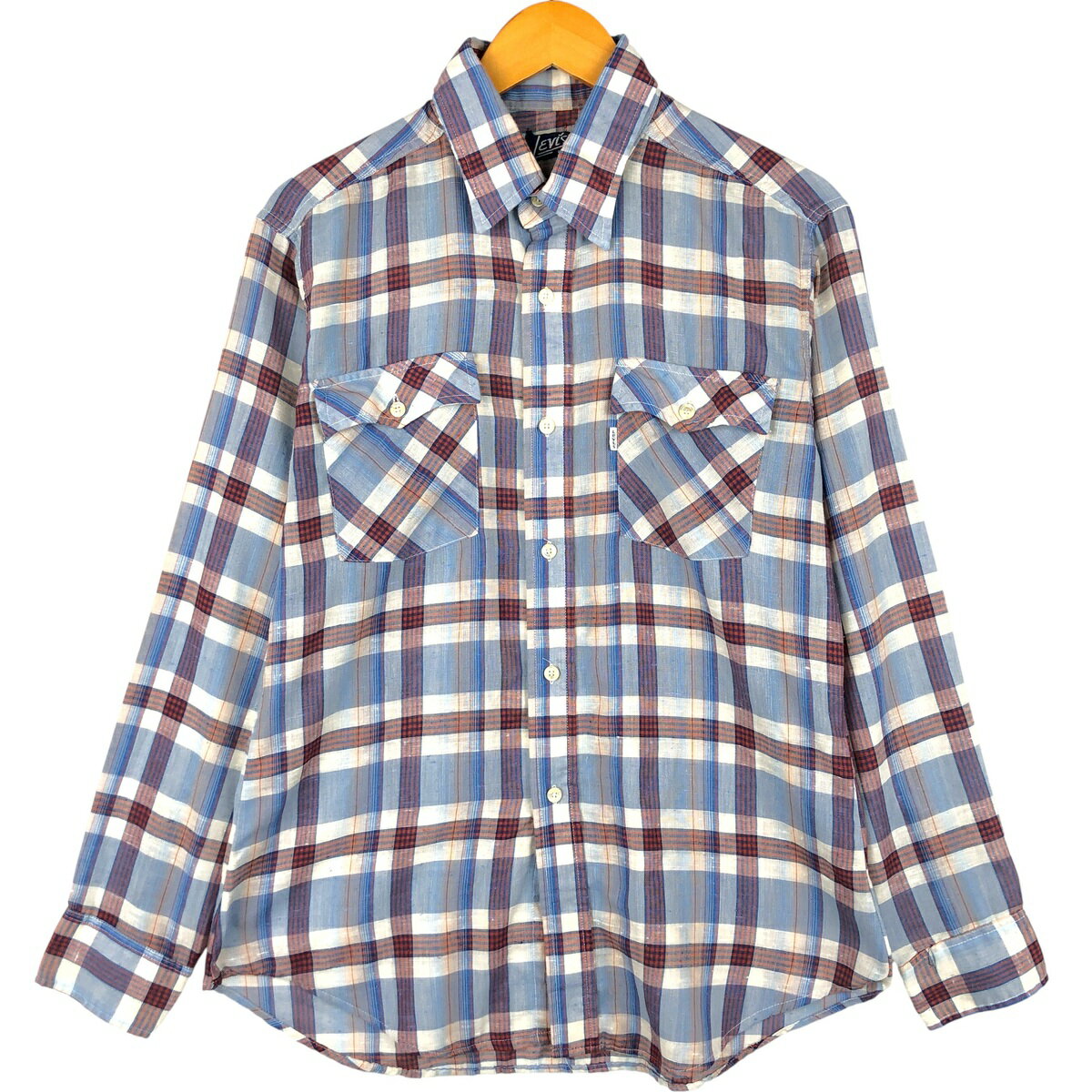Rakuten - 古着 80'S リーバイス Levi's REGULAR FIT 長袖 コットンチェックシャツ メンズL相当 ヴィンテージ /eaa605950 【中古】 【260102】 ブルー系 春夏秋冬