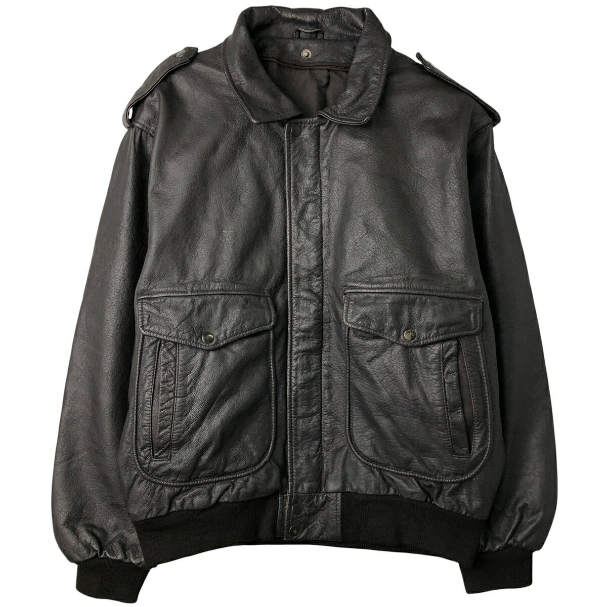 Leather Jacket - 古着 A-2タイプ 中綿入り レザーフライトジャケット メンズXL相当 /eaa606334 【中古】 【260112】 【NH-2508】 ブラック系 春秋冬