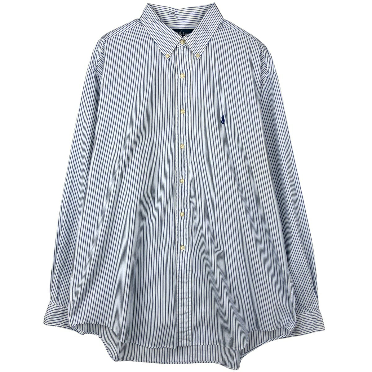 樂天商城 - 古着 ラルフローレン Ralph Lauren CLASSIC FIT 長袖 ボタンダウンストライプシャツ メンズXL相当 /eaa606764 【中古】 【260120】 【NH-2508】 ネイビー系 春夏秋冬