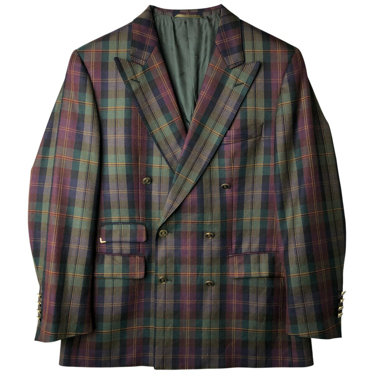古着 Kaiser Design チェック柄 ダブルブレスト ピークドラペル ウールテーラードジャケット メンズL相当 /eaa606804 【中古】 【260112】 【NH-2508】