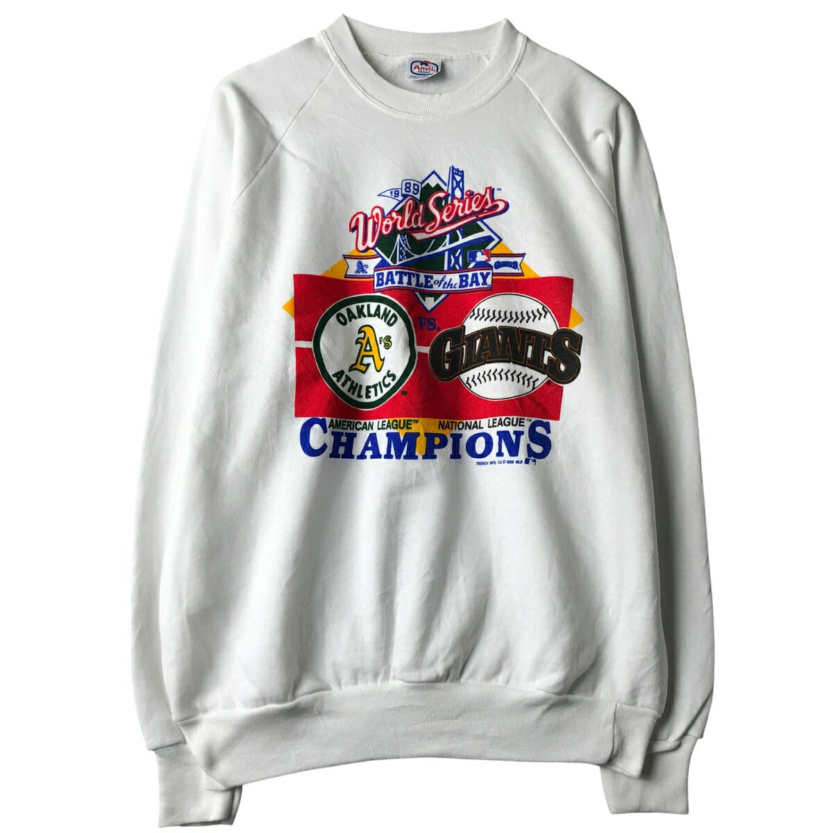 Hawaiian - 古着 80'S アンビル Anvil MLB 1989 ワールドシリーズ プリントスウェットシャツ トレーナー USA製 メンズXL相当 ヴィンテージ /eaa606979 【中古】 【260125】 【NH-2508】 ホワイト系 春夏秋冬