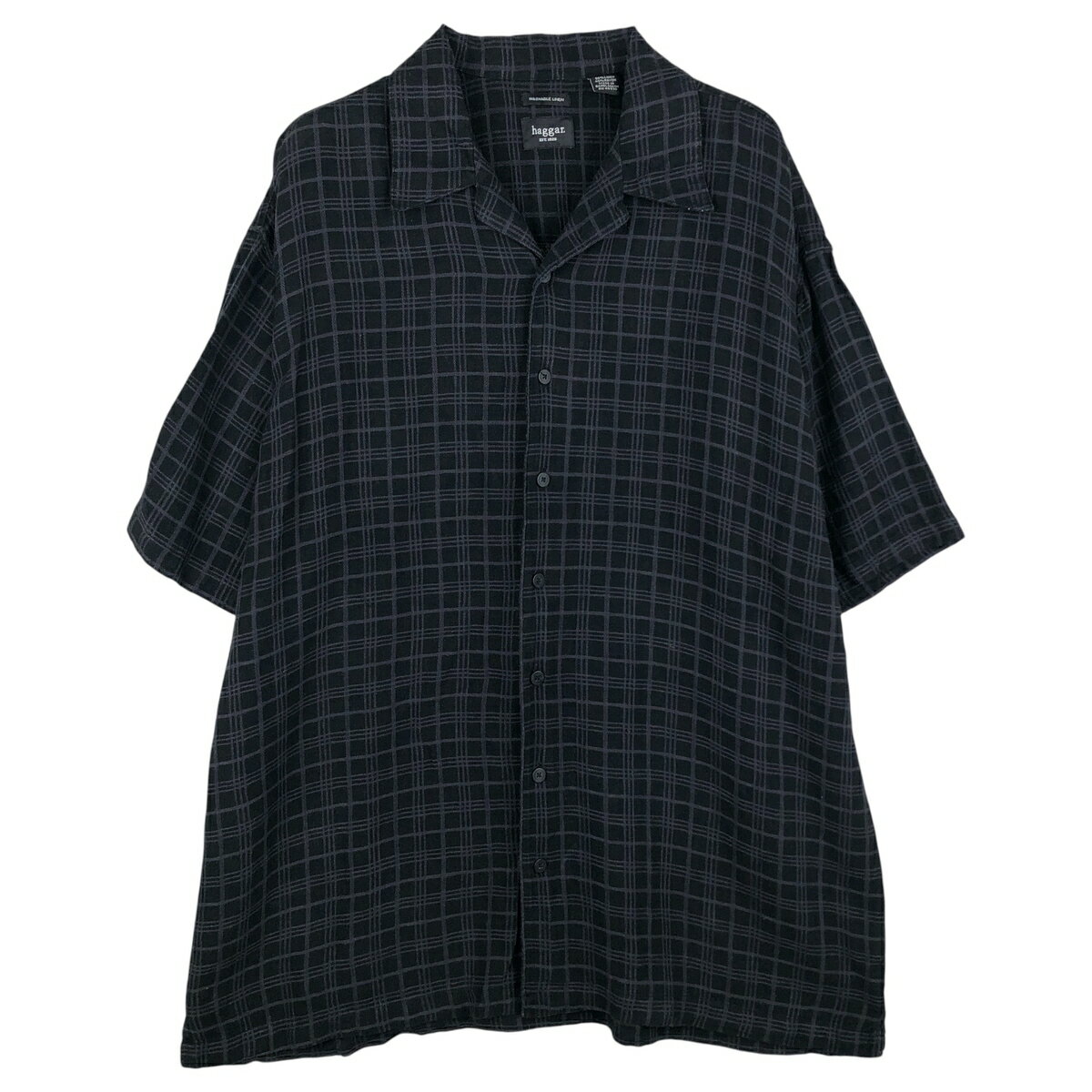 古着 ハガー Haggar チェック柄 半袖 オープンカラー レーヨン×リネンシャツ メンズXL相当 ボックスシャツ ヴィンテージ /eaa607613 【..