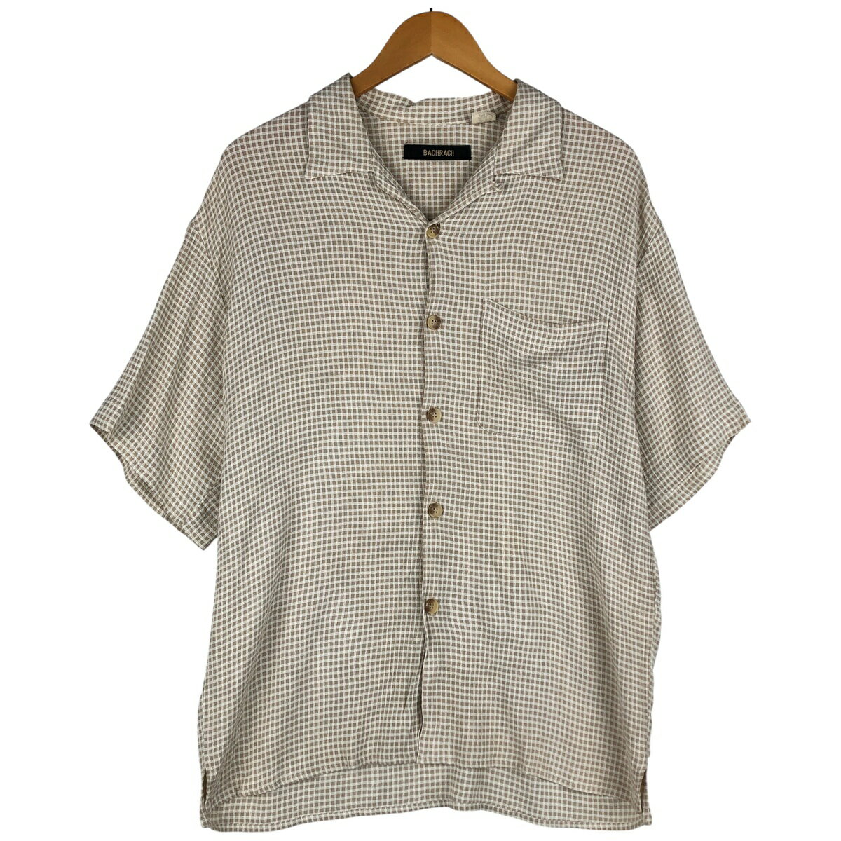樂天商城 - 古着 BACHRACH チェック柄 半袖 オープンカラー アセテート×レーヨンシャツ ボックスシャツ USA製 メンズL相当 ヴィンテージ /eaa607614 【中古】 【260117】 ベージュ系 春夏