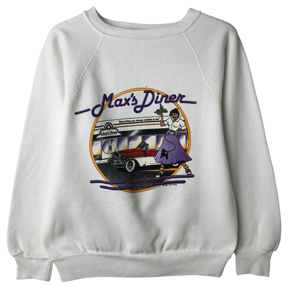 古着 80'S ディスカスアスレチック DISCUS ATHLETIC MAX'S DINER マックスダイナー プリントスウェットシャツ トレーナー USA製 レディ..