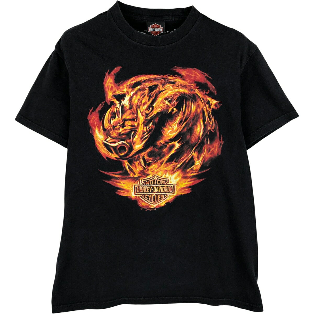 古着 ハーレーダビッドソン Harley-Davidson ファイヤーパターン アニマル柄 モーターサイクル バイクTシャツ メンズM相当 /eaa608042 【中古】 【260124】 【NH-2508】 ブラック系 春夏秋