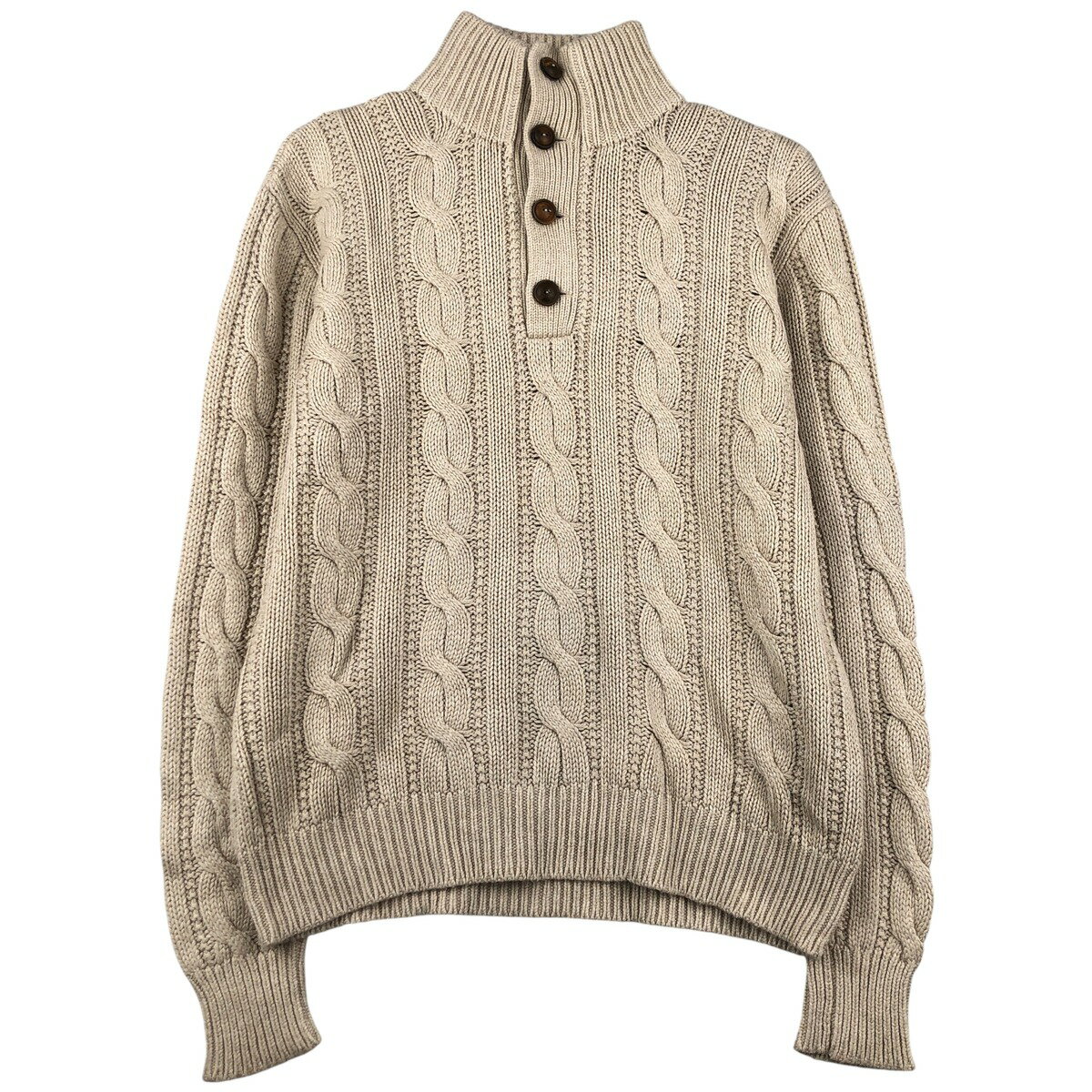 古着 ラルフローレン Ralph Lauren POLO by Ralph Lauren ケーブル編み ハーフボタン ニットセーター メンズM相当 /eaa608104 【中古】 【260202】 【NH-2508】 ベージュ系 秋冬（楽天・古着屋JAM）