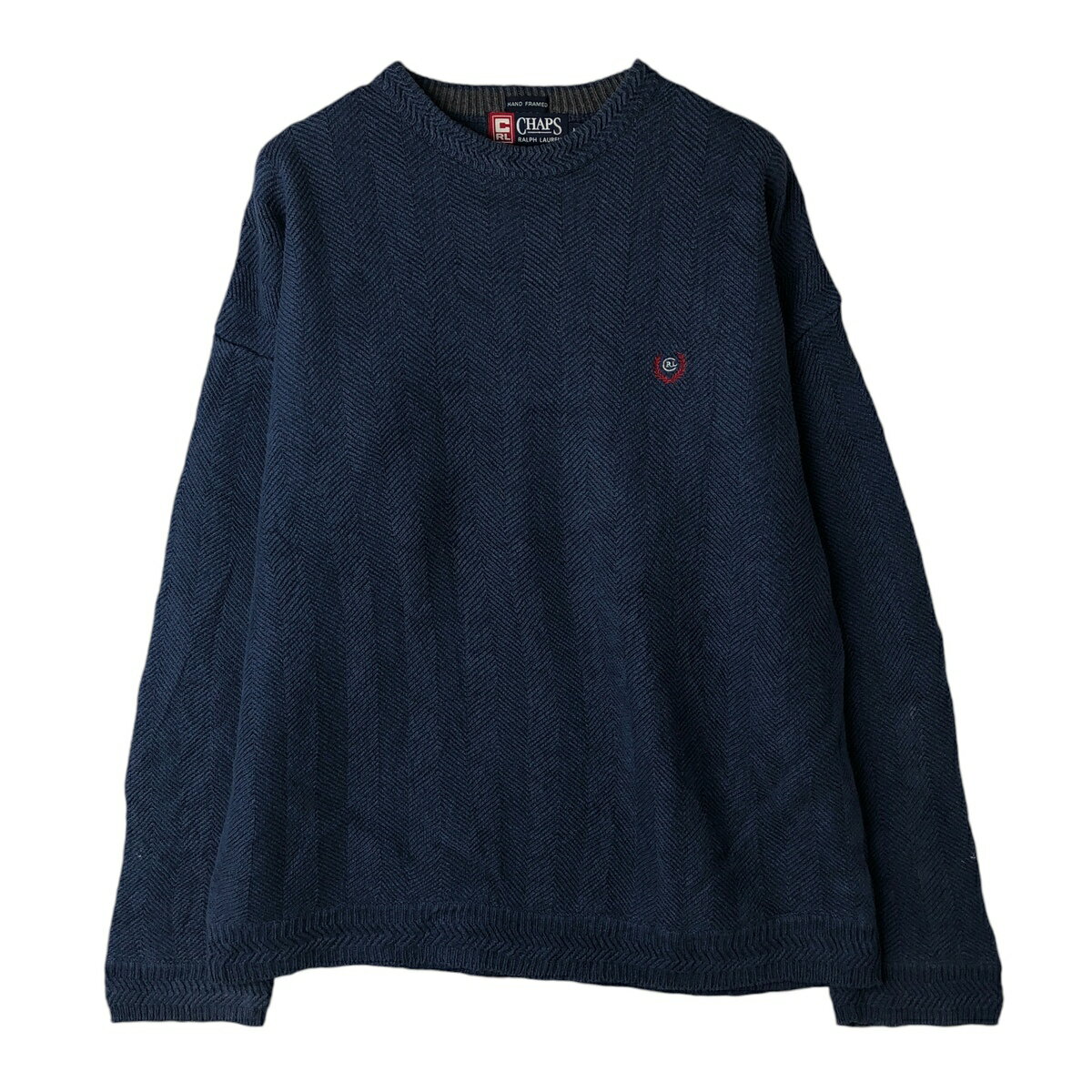 樂天商城 - 古着 ラルフローレン Ralph Lauren CHAPS チャップス ヘリンボーン コットンニットセーター メンズM相当 /eaa608360 【中古】 【260124】 【NH-2508】 ブルー系 秋冬