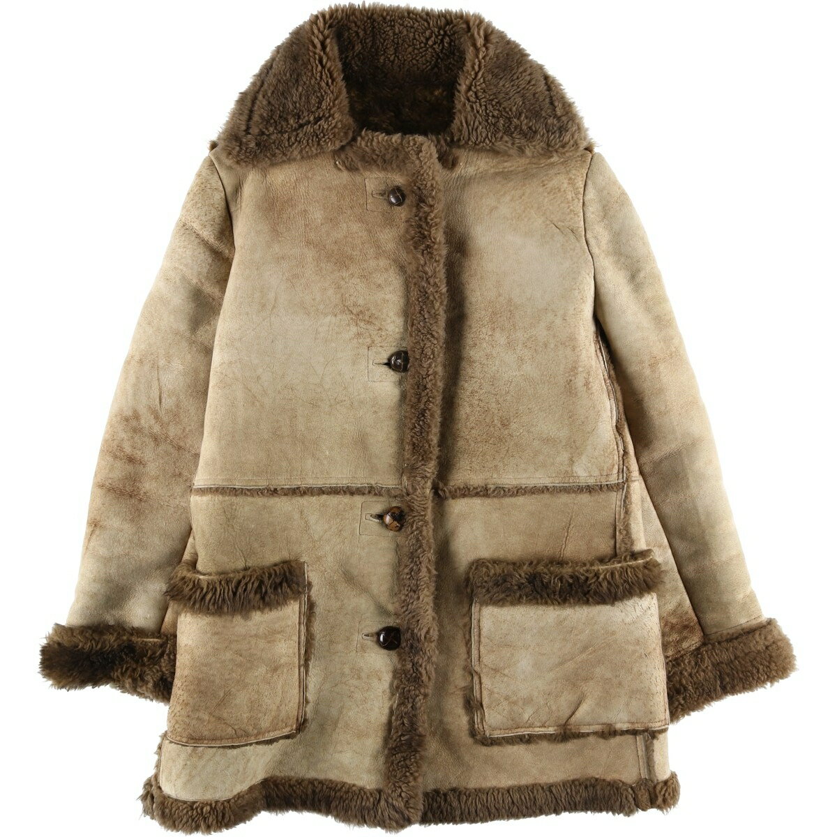 Rakuten - 古着 AIR COMFORT ボア襟 シープスキン ムートンコート レディースL相当 /eaa608644 【中古】 【260126】 【Elulu/エルル】 ベージュ系 春秋冬