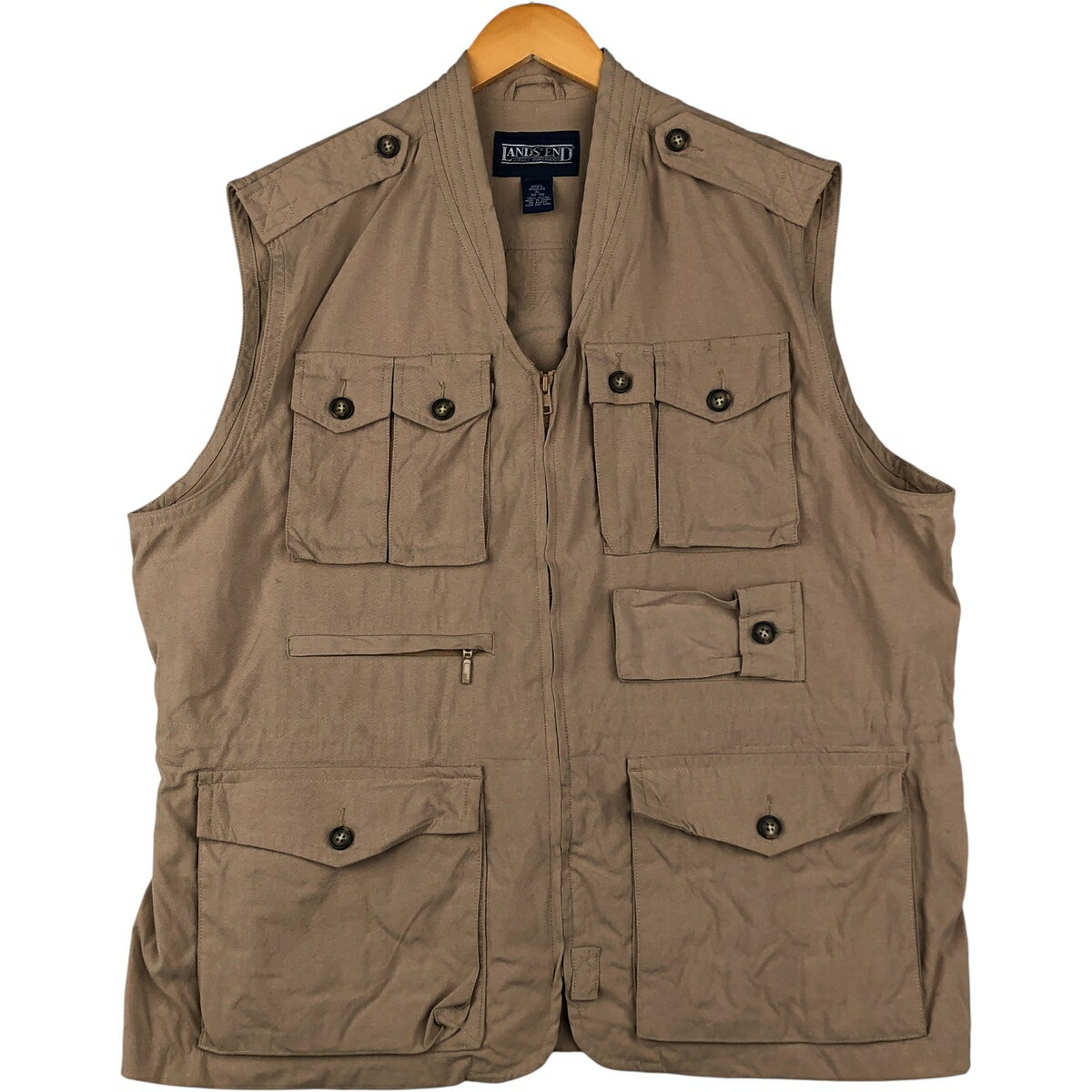尼龍 - 古着 80~90'S LANDS' END サファリベスト メンズXL相当 ヴィンテージ /eaa609732 【中古】 【260123】 ベージュ系 春秋冬