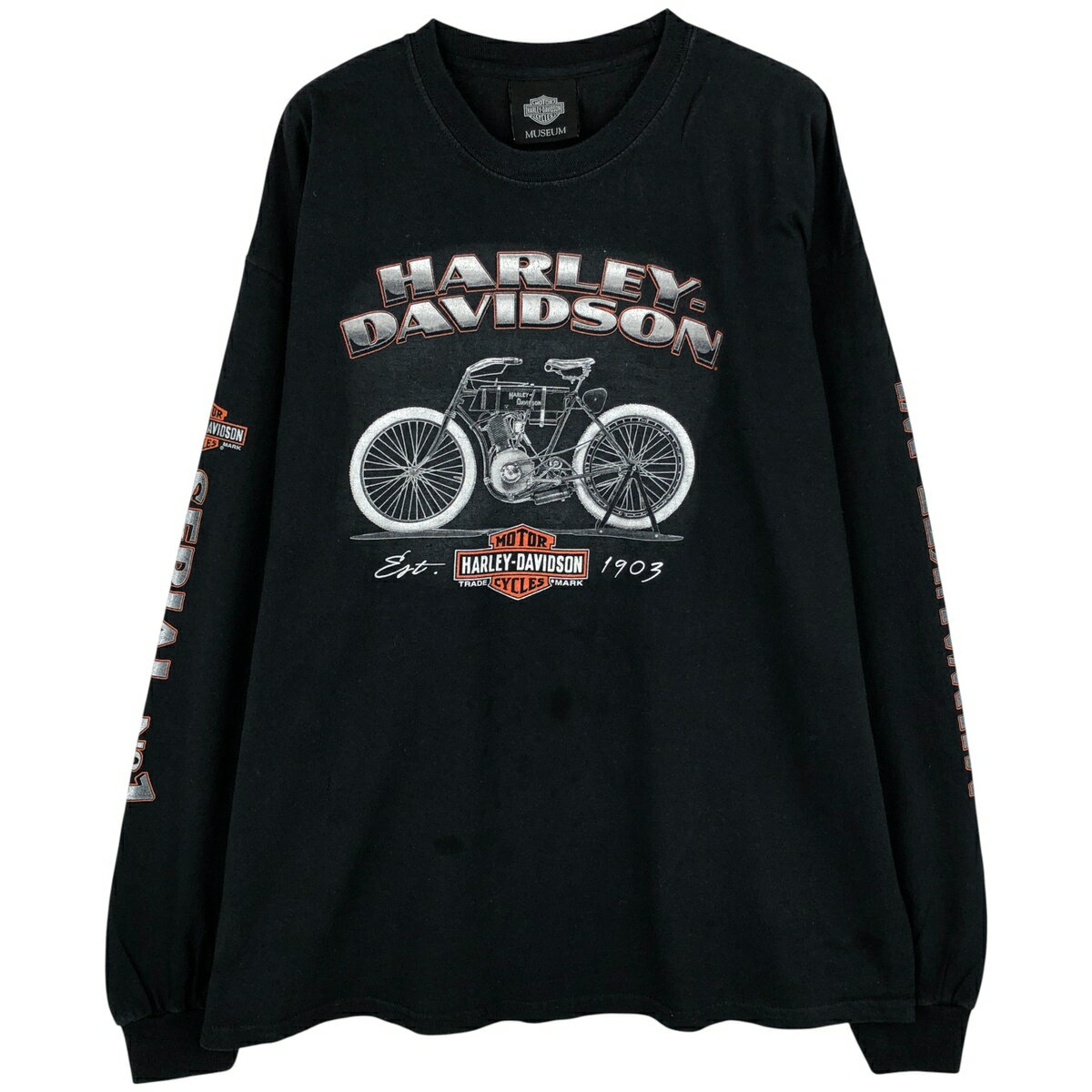 古着 ハーレーダビッドソン Harley-Davidson HARLEY-DAVIDSON MUSEUM モーターサイクル ロングTシャツ ロンT メンズXXL相当 /eaa610082 【中古】 【260214】 ブラック系 春夏秋