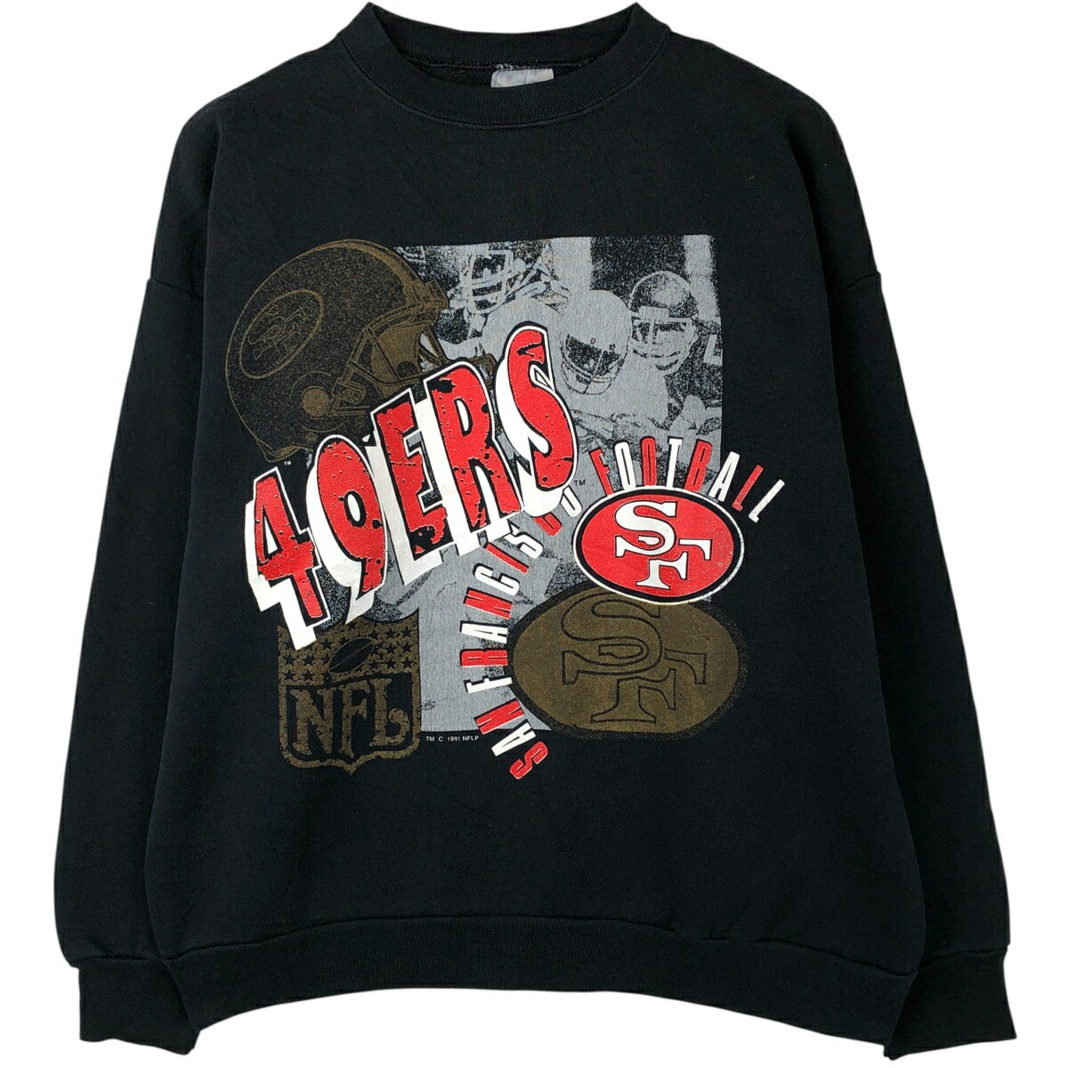 Rakuten - 古着 90'S ロゴセブン LOGO7 NFL SAN FRANCISCO 49ERS サンフランシスコ フォーティーナイナーズ プリントスウェットシャツ トレーナー USA製 メンズXL相当 ヴィンテージ /eaa610775 【中古】 【260213】 ブラック系 春夏秋冬