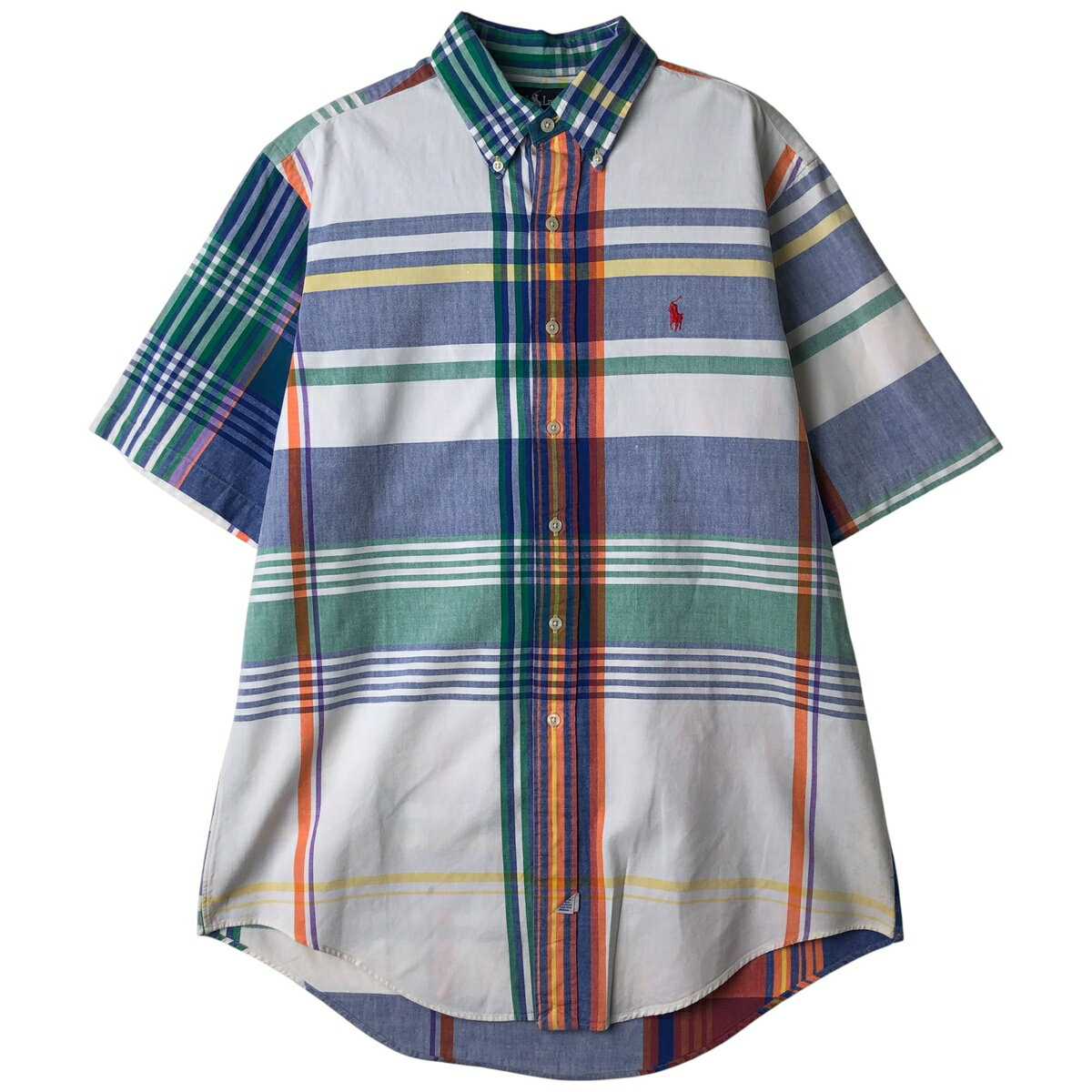 樂天商城 - 古着 ラルフローレン Ralph Lauren クレイジーパターン 半袖 ボタンダウン チェックシャツ メンズL相当 /eaa611060 【中古】 【260213】 ホワイト系 春夏