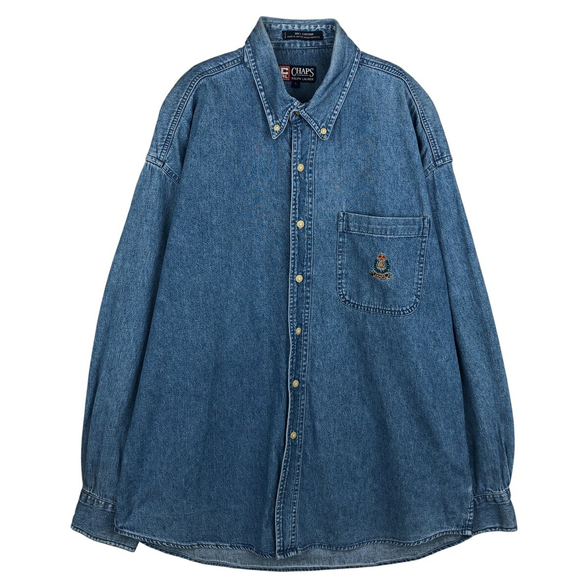 樂天商城 - 古着 ラルフローレン Ralph Lauren CHAPS チャップス 長袖 ボタンダウンデニムシャツ メンズL相当 /eaa611095 【中古】 【260209】 ブルー系 春夏秋冬