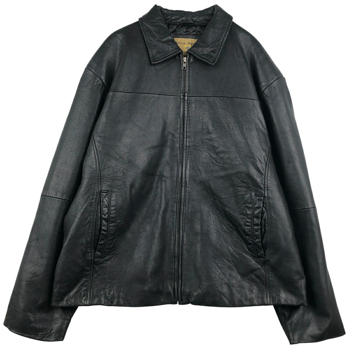 Leather Jacket - 古着 Boston Harbour スイングトップタイプ 中綿入り レザーブルゾン メンズL相当 /eaa611520 【中古】 【260207】 ブラック系 春秋冬