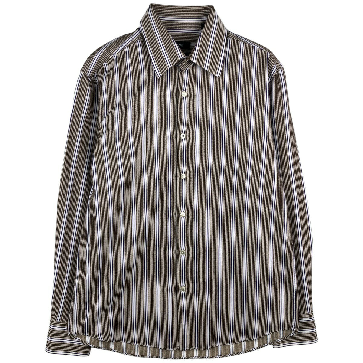 Rakuten - 古着 ヒューゴボス HUGO BOSS TWO PLY マルチストライプ 長袖 コットンストライプシャツ メンズXL相当 /eaa611718 【中古】 【260202】 【NH-2508】 ブラウン系 春夏秋冬