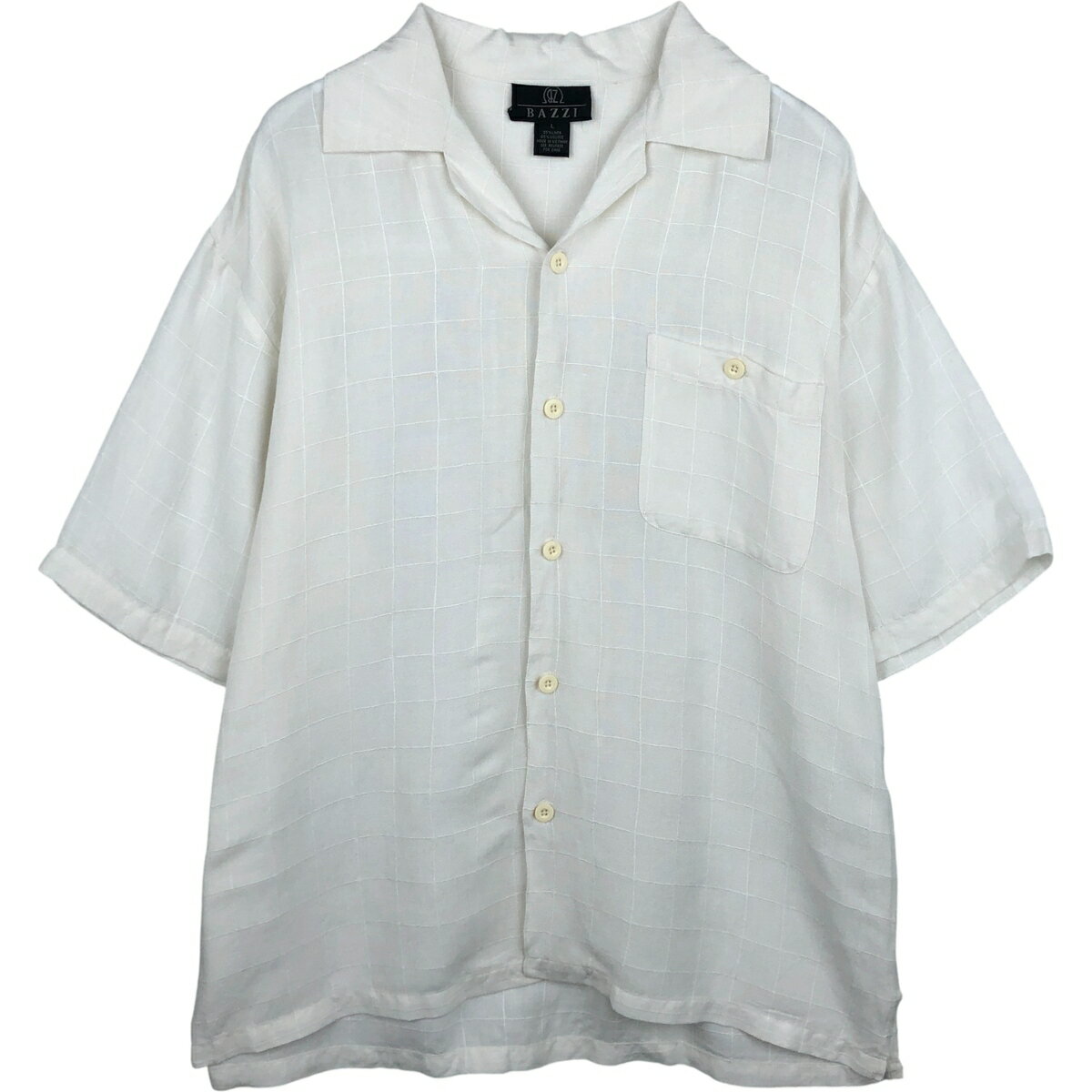 Rakuten - 古着 BAZZI 半袖 オープンカラー ビスコース×リネンシャツ ボックスシャツ メンズL相当 /eaa612001 【中古】 【260223】 ホワイト系 春夏