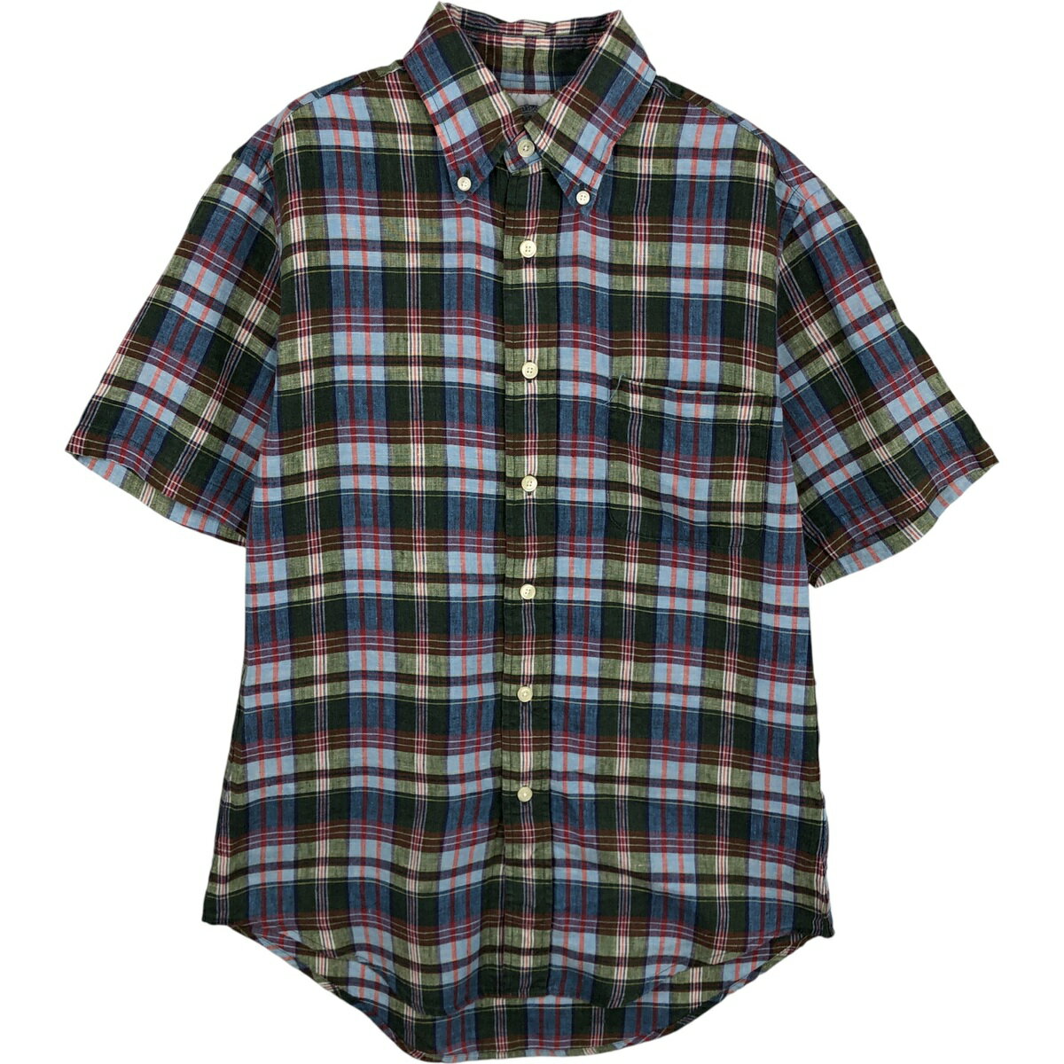 樂天商城 - 古着 ブルックスブラザーズ Brooks Brothers Est.1818 REGENT チェック柄 半袖 リネン ボタンダウンシャツ メンズS相当 /eaa612012 【中古】 【260220】 ブルー系 春夏