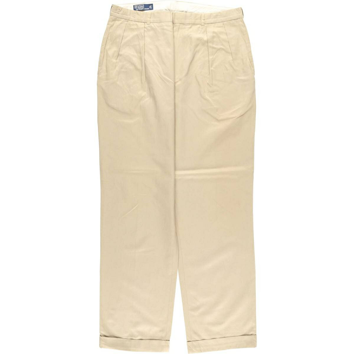 樂天商城 - 古着 ラルフローレン Ralph Lauren POLO by Ralph Lauren ツータック シルク×コットン スラックスパンツ メンズw36相当 /eaa612046 【中古】 【260214】 ベージュ系 春夏秋冬