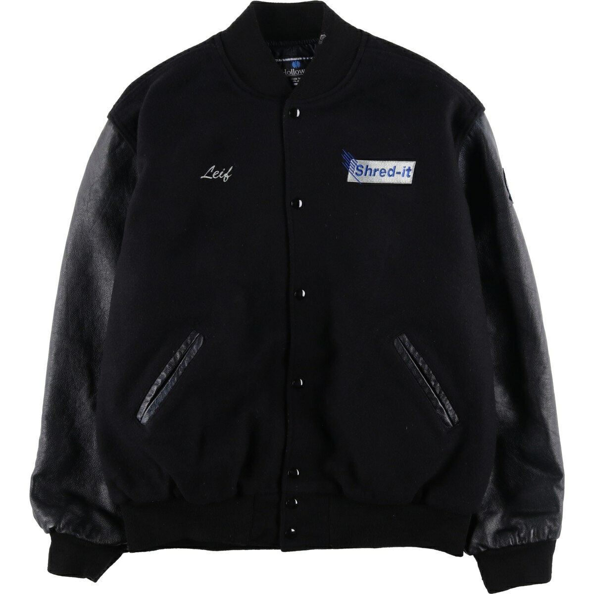樂天商城 - 古着 90~00'S HOLLOWAY Shred-it アドバタイジング 袖革ウールボタンスタジャン バーシティジャケット USA製 メンズXXL相当 ヴィンテージ /eaa612539 【中古】 【260213】 ブラック系 春秋冬