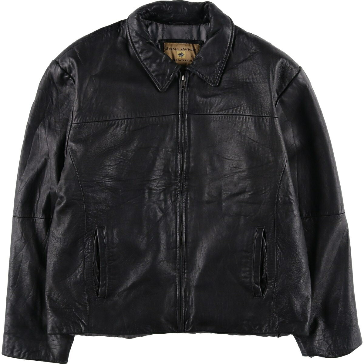 樂天商城 - 古着 Boston Harbour 中綿入り スイングトップタイプ レザーブルゾン メンズL相当 /eaa612563 【中古】 【260220】 ブラック系 春秋冬