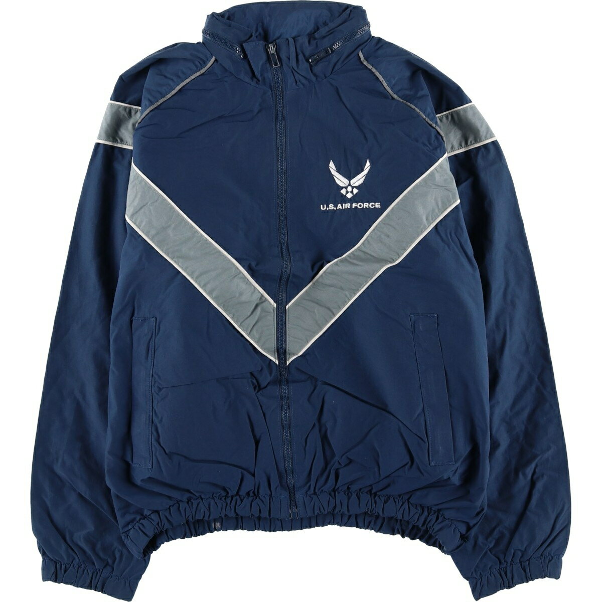樂天商城 - 古着 米軍実品 U.S.AIR FORCE SKILCRAFT PTU トレーニングジャケット ナイロンジャケット USA製 MEDIUM/SHORT メンズM相当 /eaa612661 【中古】 【260211】 ネイビー系 春秋冬