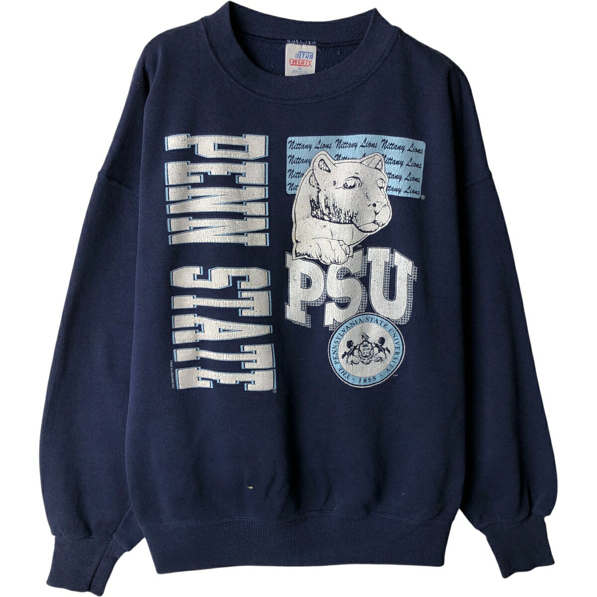Rakuten - 古着 90'S ULTRA SWEATS PENN STATE ペンシルベニア州立大学 カレッジ キャラクタースウェットシャツ トレーナー USA製 メンズXL相当 ヴィンテージ /eaa613752 【中古】 【260219】 ネイビー系 春夏秋冬