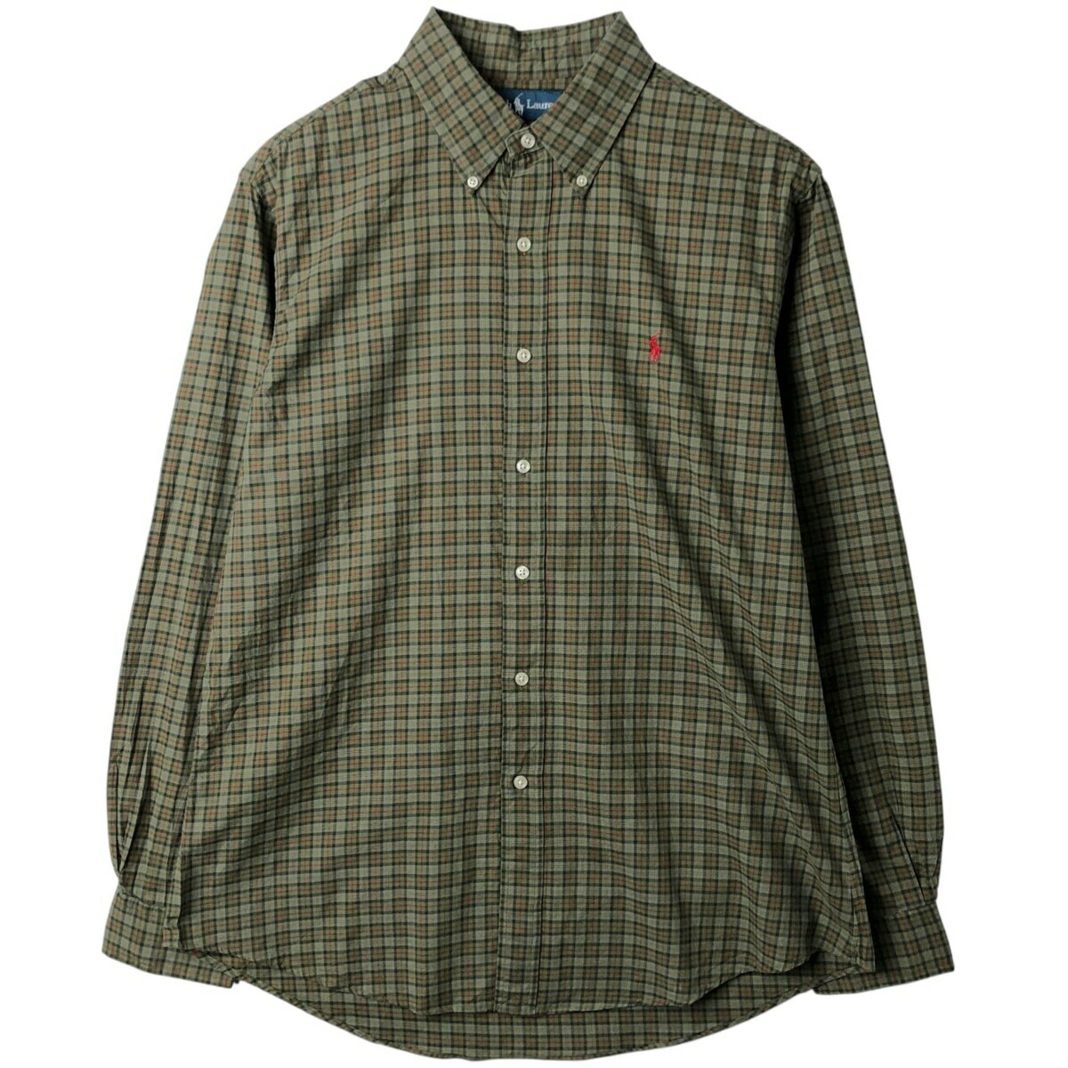 Rakuten - 古着 ラルフローレン Ralph Lauren CUSTOM FIT 長袖 ボタンダウンチェックシャツ メンズL相当 /eaa614280 【中古】 【260320】 カーキ系 春夏秋冬