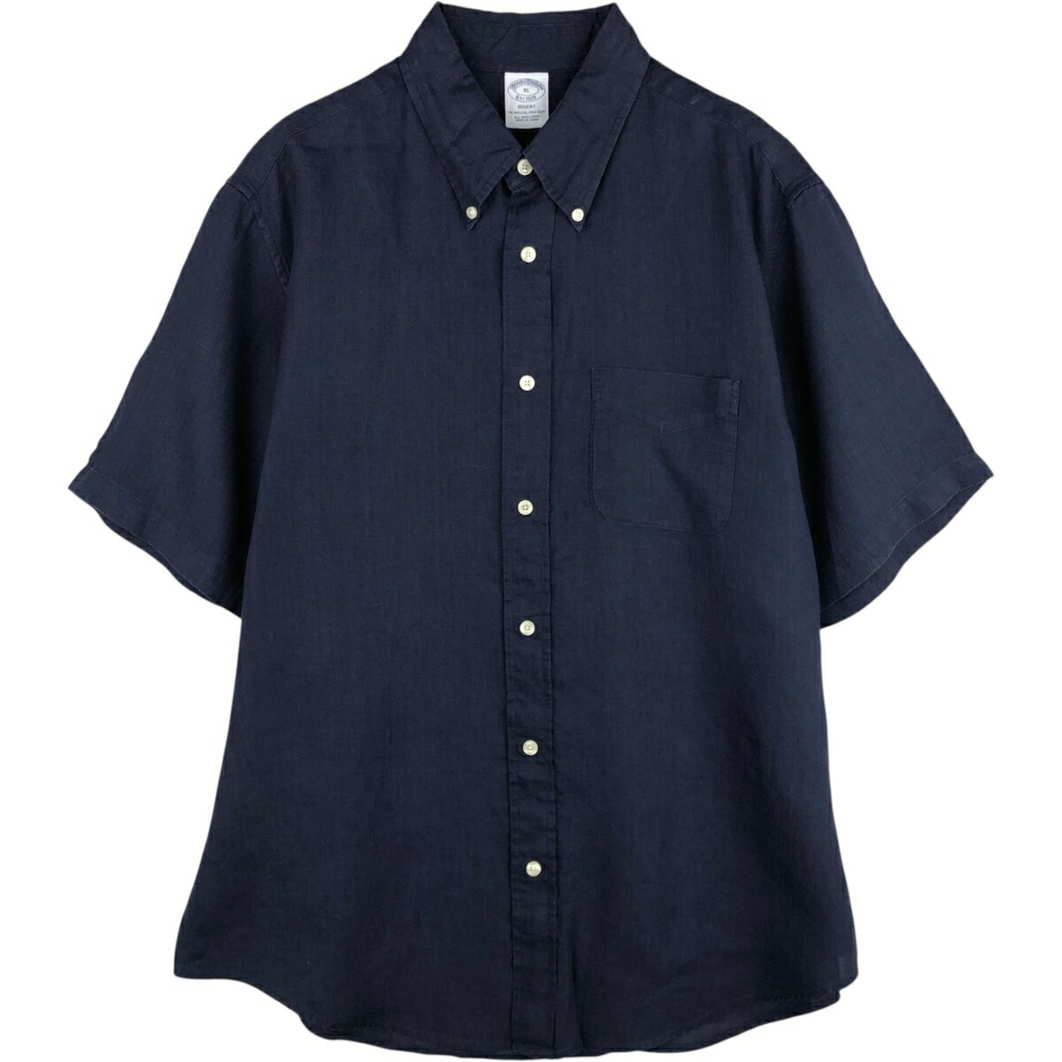 古着 ブルックスブラザーズ Brooks Brothers 無地 半袖 リネン ボタンダウンシャツ 中国製 XL メンズXL相当 半袖 ボタンダウン /eaa614..
