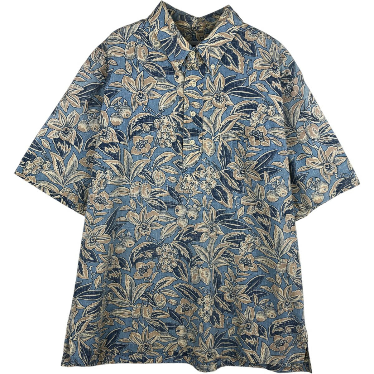 Rakuten - 古着 90'S レインスプーナー REYNSPOONER 水着タグ ビキニタグ 総柄 ボタニカル柄 ハーフボタン ハワイアンアロハシャツ ボックスシャツ ハワイ製 メンズXL相当 ヴィンテージ /eaa614541 【中古】 【260316】 ブルー系 春夏